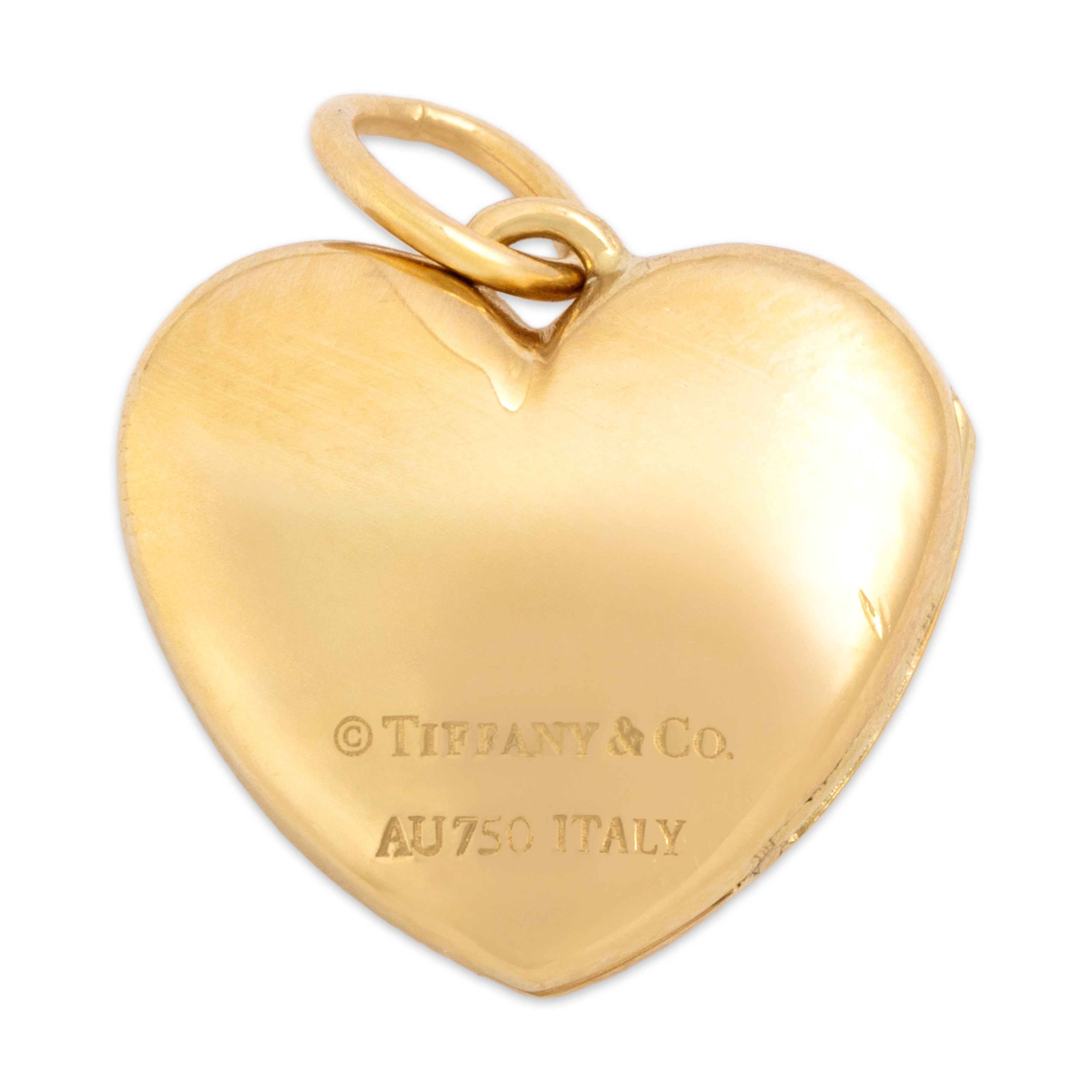 Vintage Tiffany & Co. Italian 18k Yellow Gold Sentimental Heart Locket Pendant - Back view