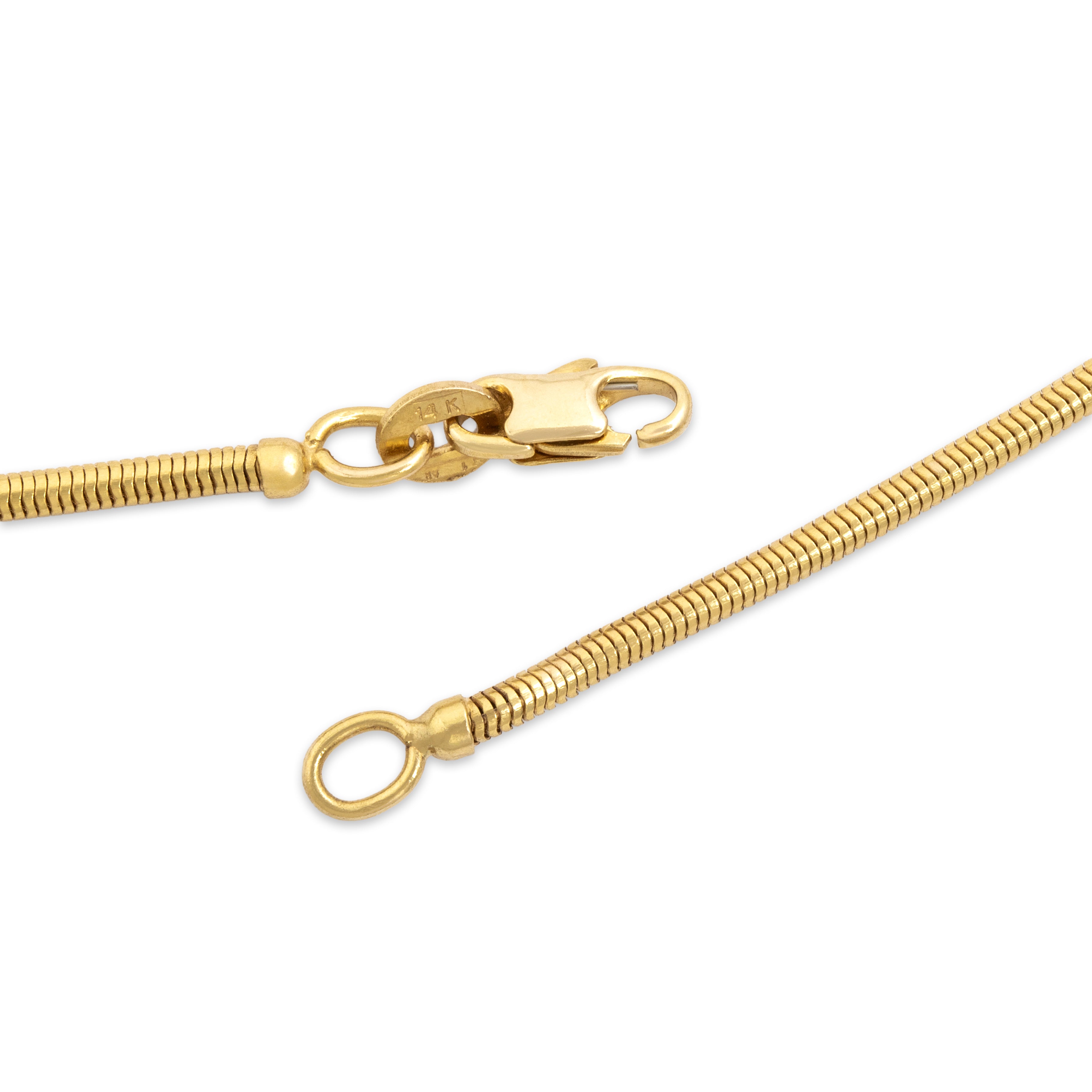 Vintage Italian Substantial 14k Yellow Gold Tubular Snake 1.75mm Chain - clasp view