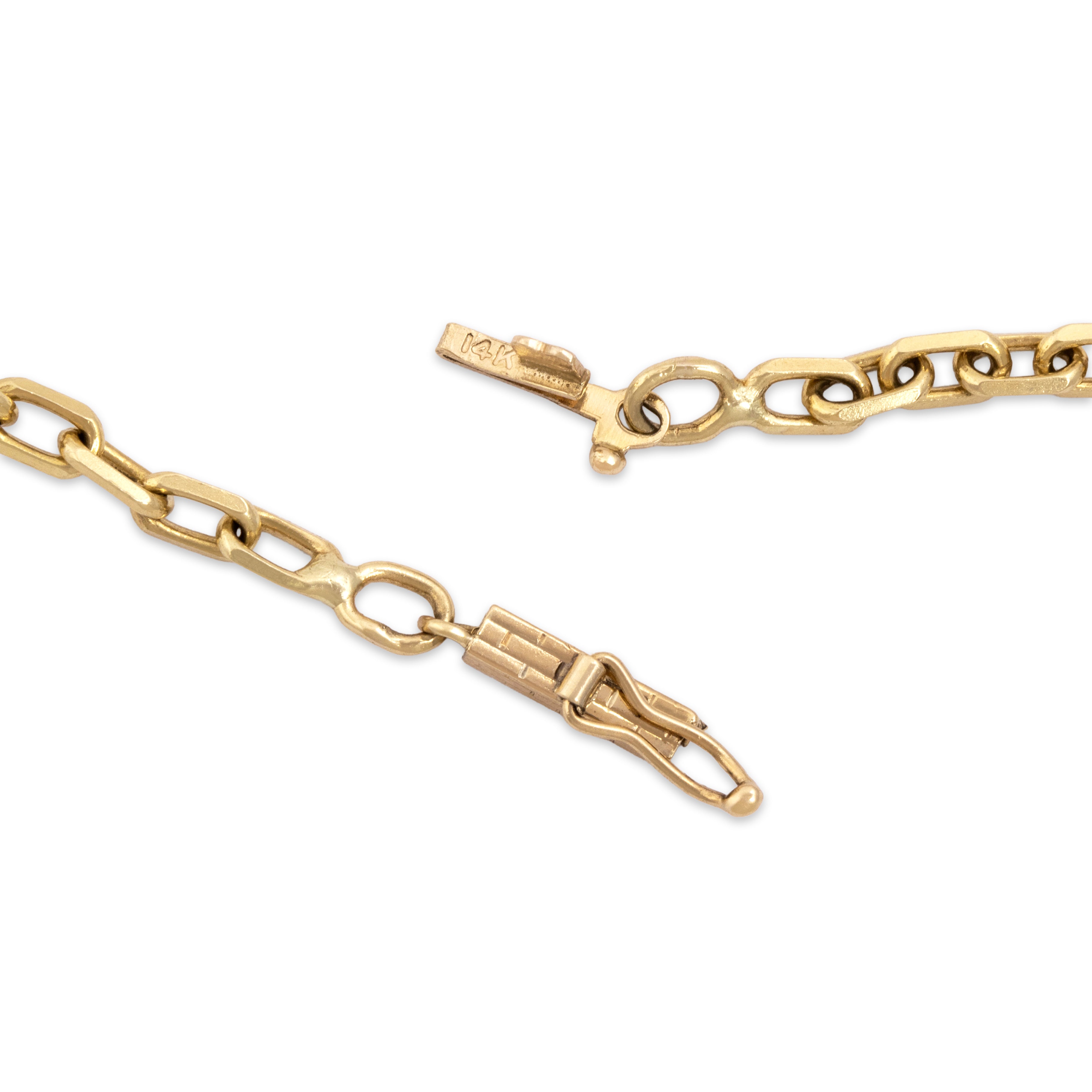 Vintage 14k Yellow Gold Sleek Dimensional Paperclip 2.8mm Chain - clasp view