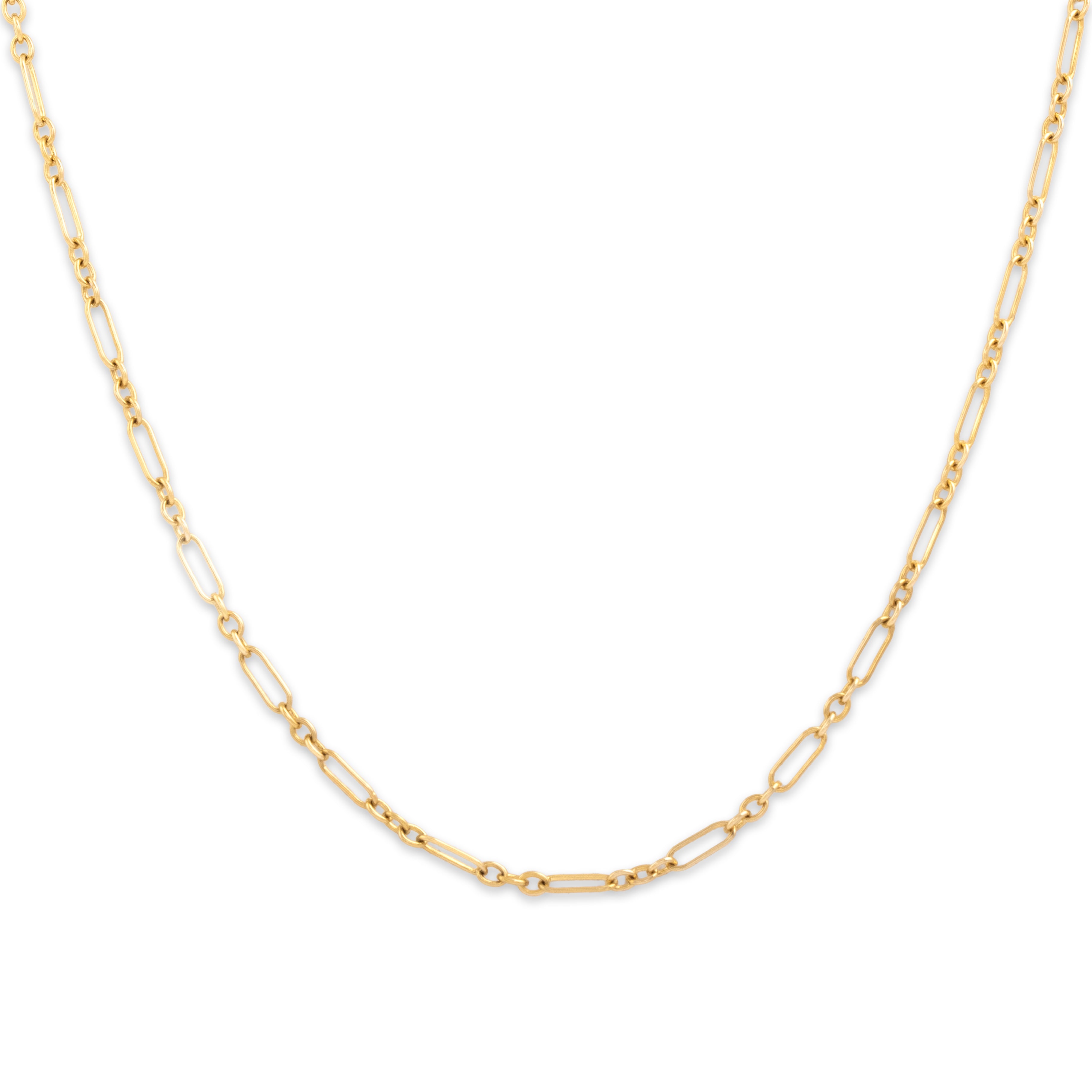 Vintage 14k Yellow Gold Patterned Peanut Chain 1.85mm (At Short Link), 2.05mm (At Long Link) Chain - Close-up view