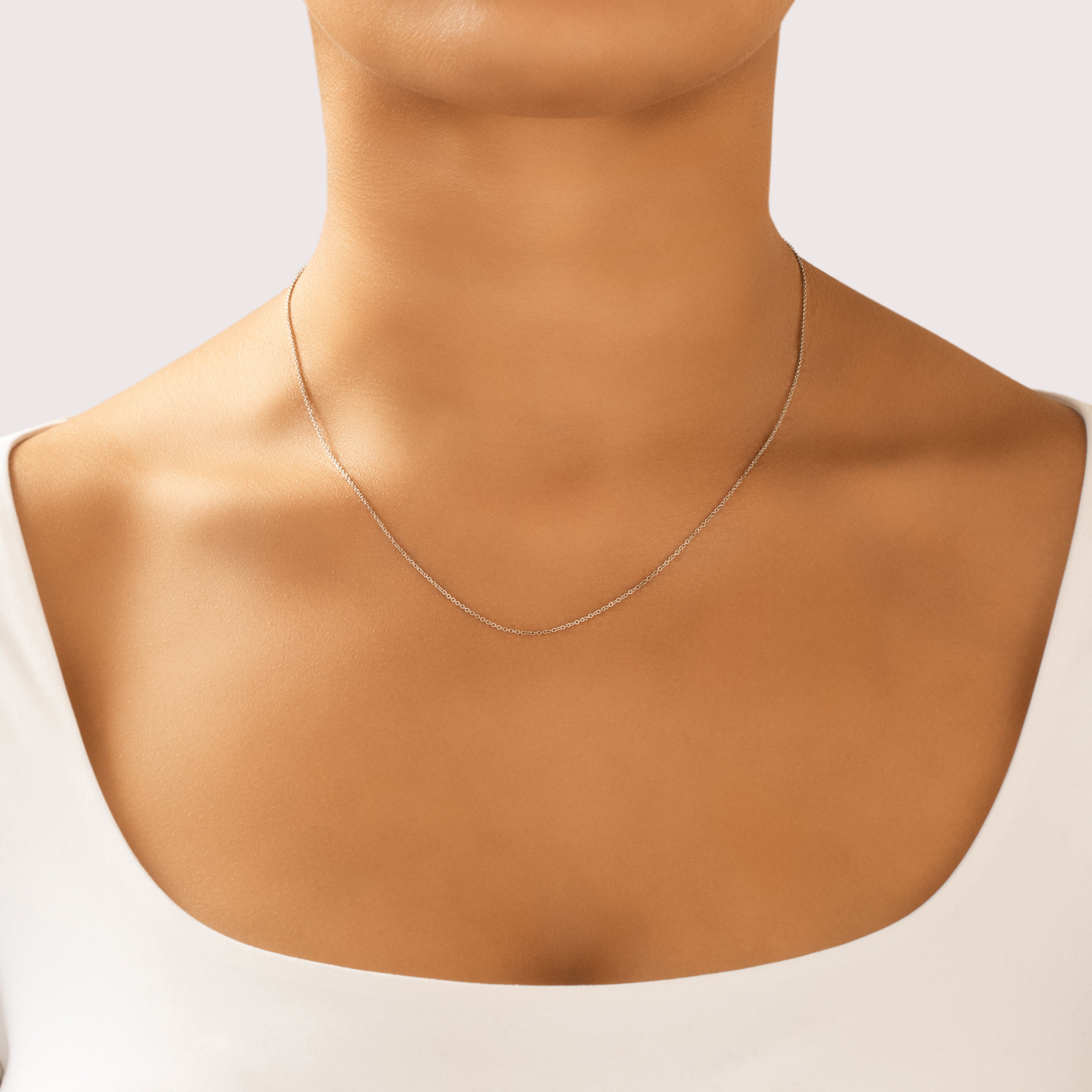 Vintage Italian 14k White Gold Dainty Everyday Cable 1mm Chain - On model view