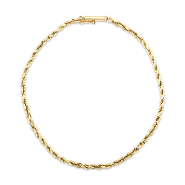 Vintage 14k Yellow Gold Sleek Spiraling Rope Chain Bracelet 7.25