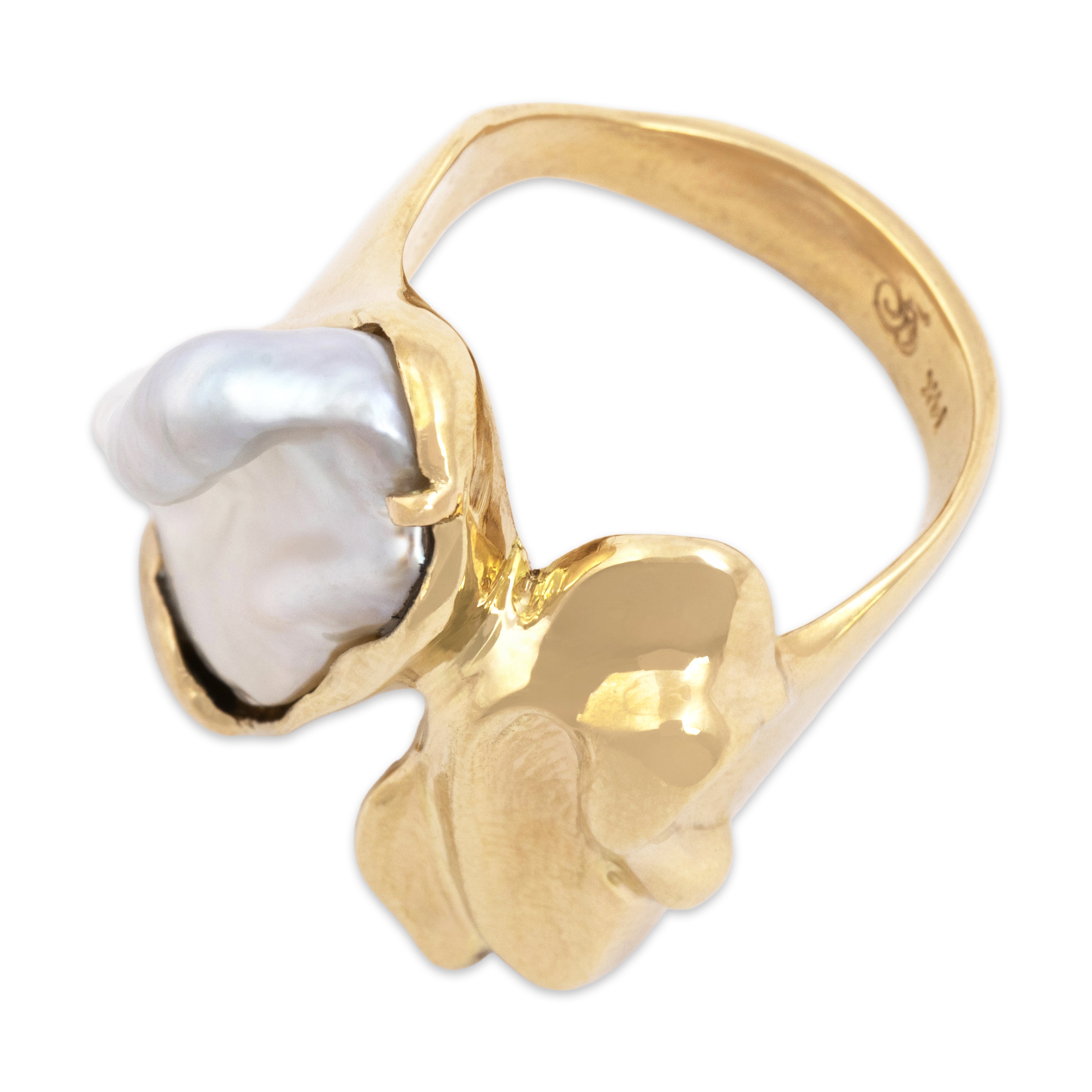 Vintage 14k Yellow Gold Baroque Pearl Abstract Organic Ring - Overall view