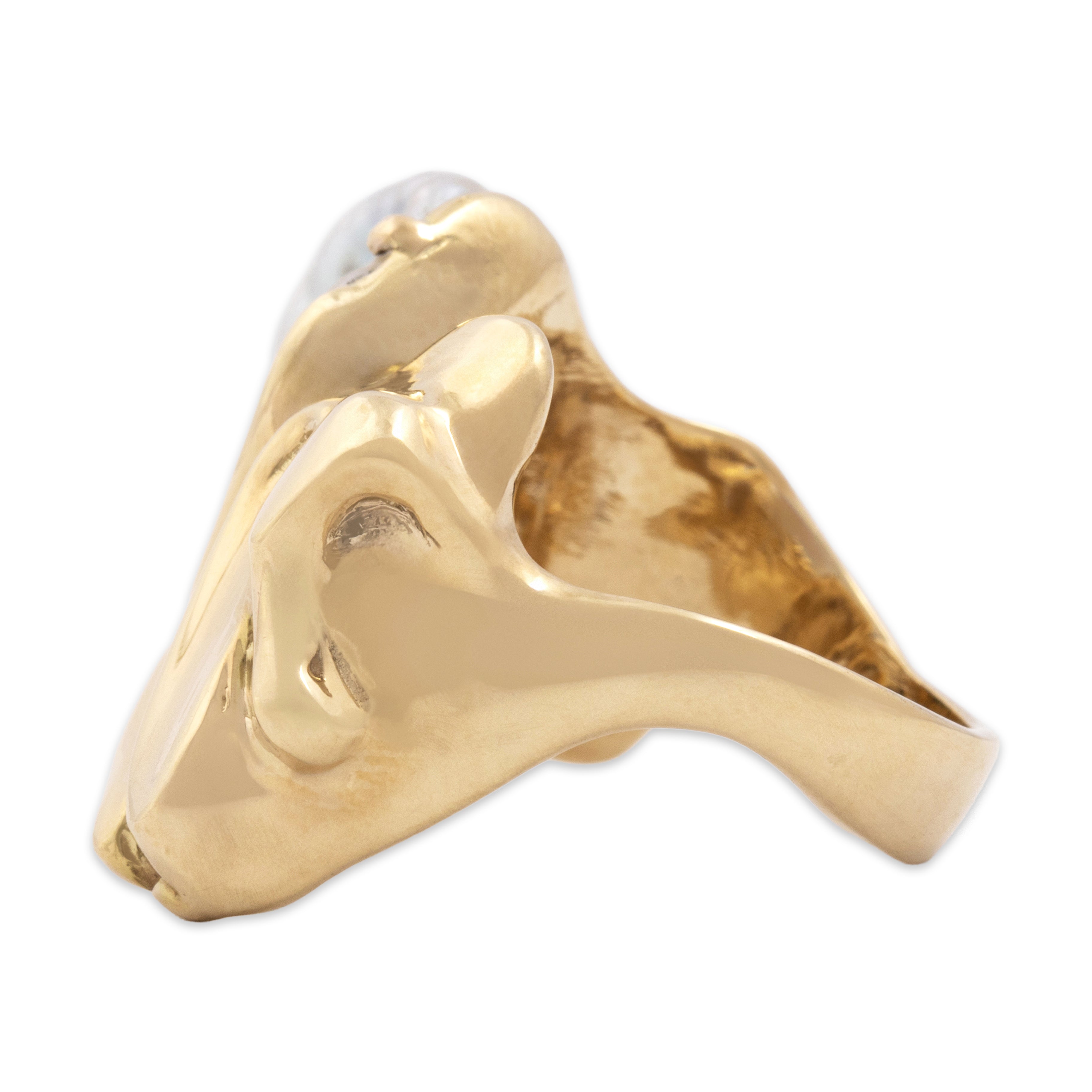 Vintage 14k Yellow Gold Baroque Pearl Abstract Organic Ring - Side view