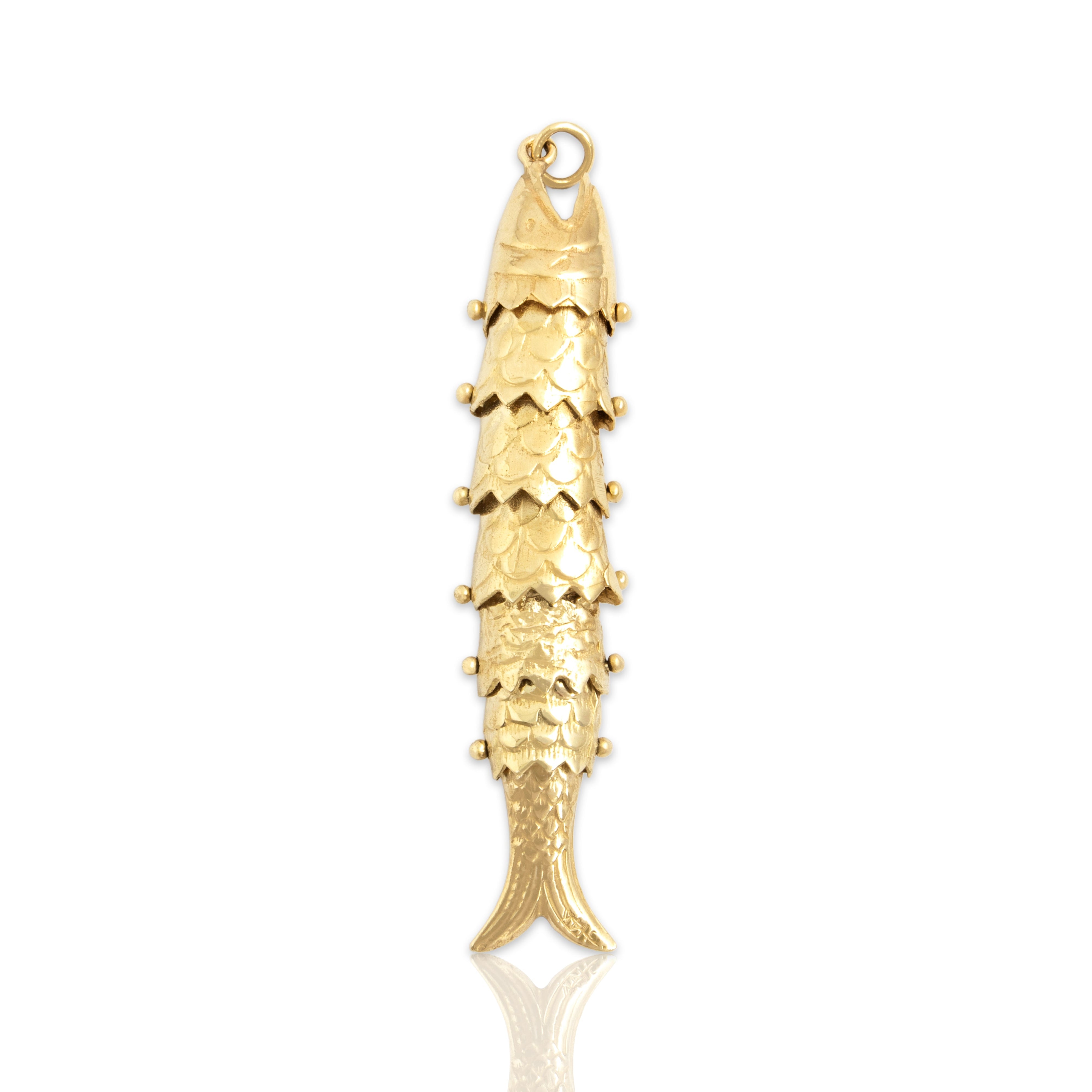 Vintage 14k Yellow Gold Superb Oversized Articulated Fish Charm / Pendant