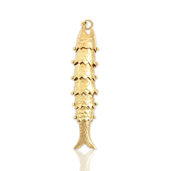 Vintage 14k Yellow Gold Superb Oversized Articulated Fish Charm / Pendant
