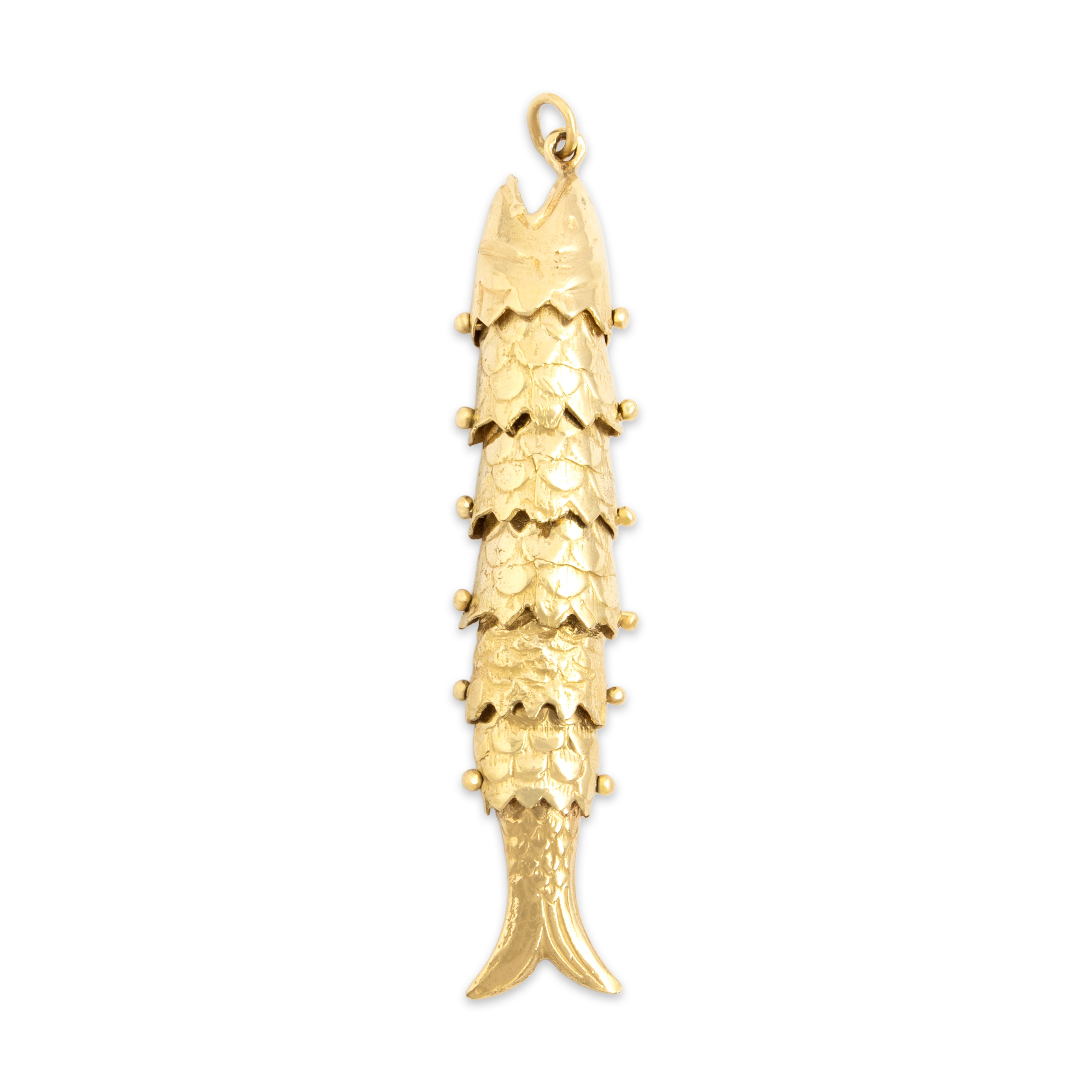 Vintage 14k Yellow Gold Superb Oversized Articulated Fish Charm / Pendant