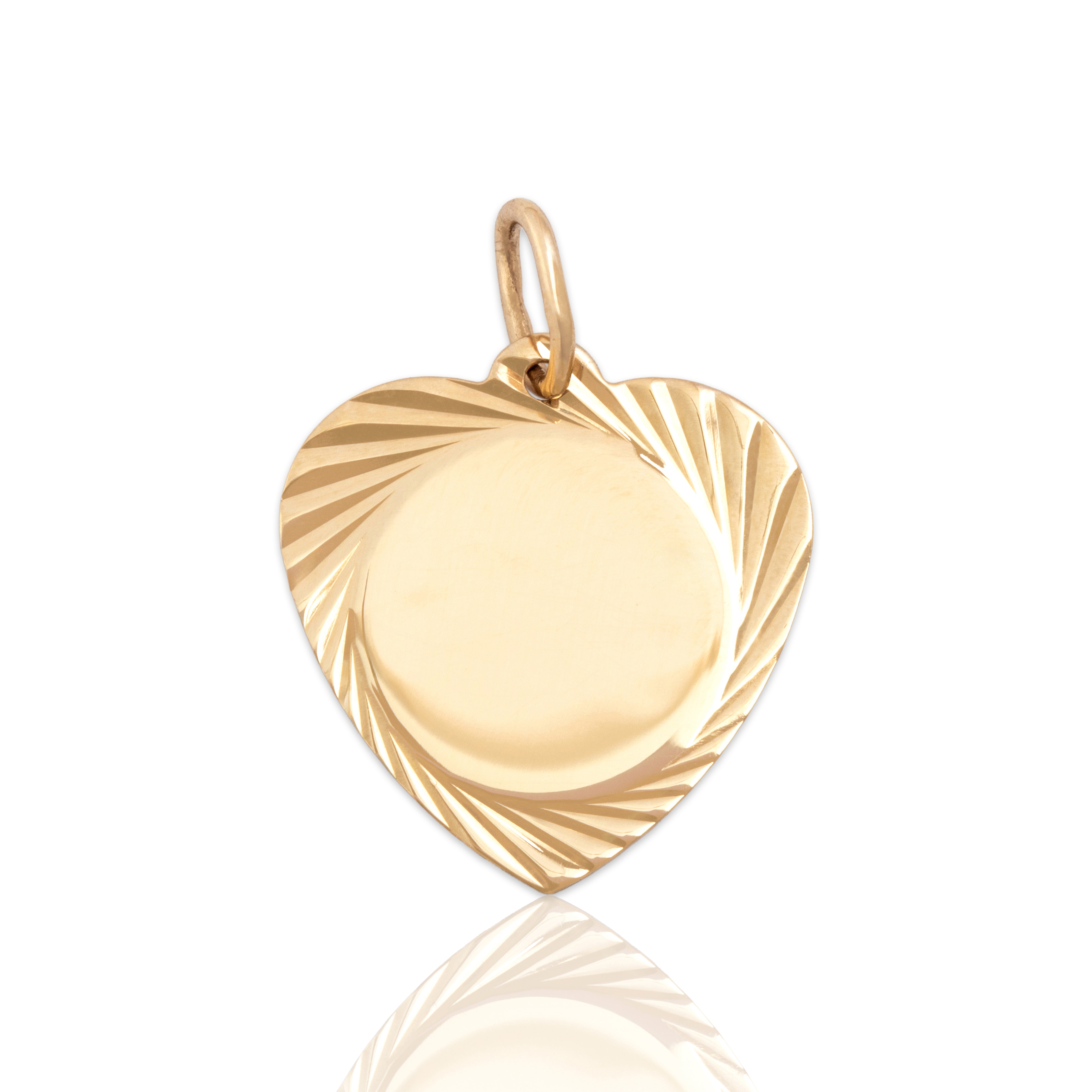 Vintage 14k Yellow Gold Engine-Turned Border Heart Charm / Pendant - Close-up view