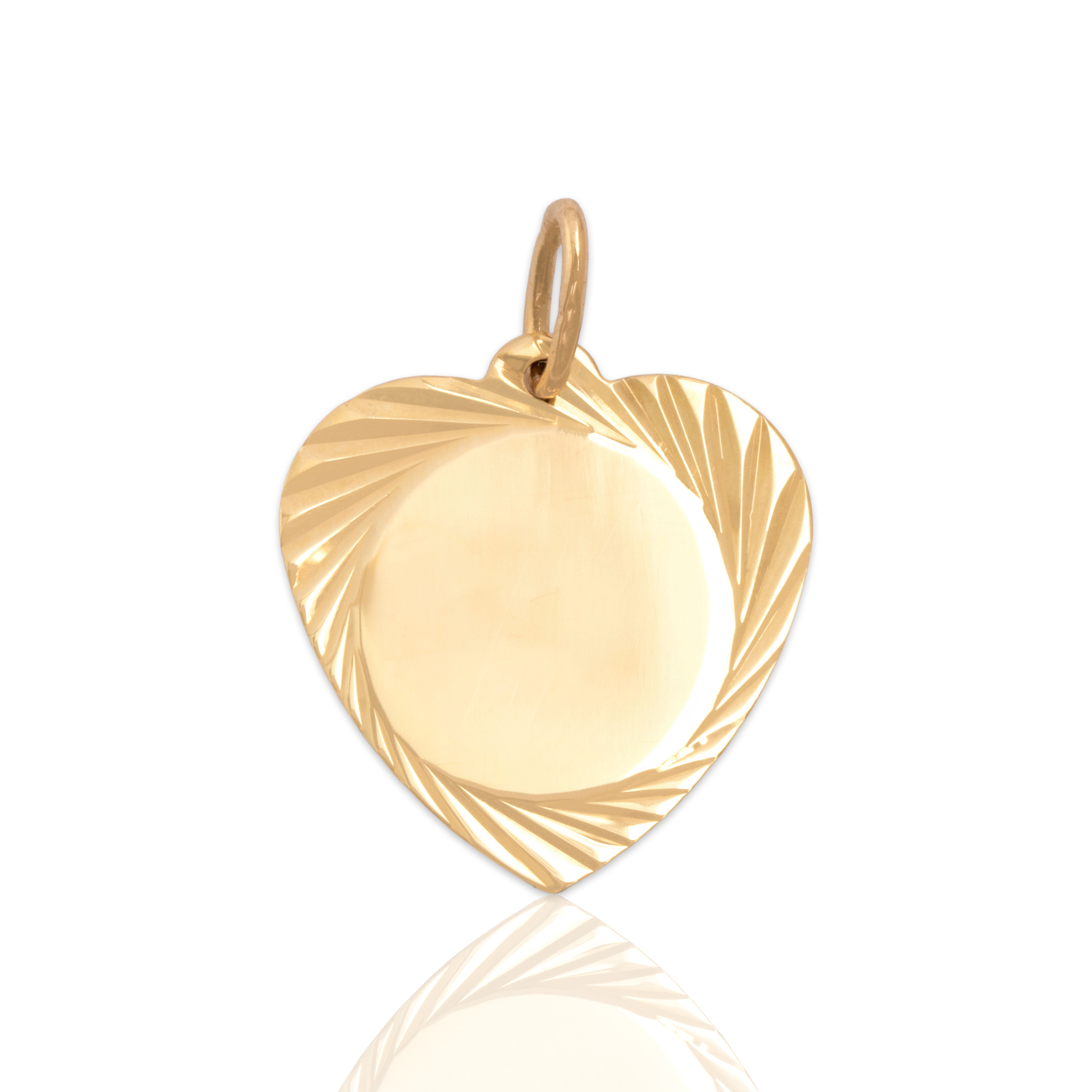 Vintage Lightweight 14k Yellow Gold Gleaming Geometric Heart Charm / Pendant - Close-up view