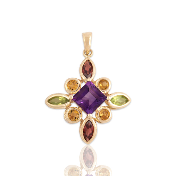 Vintage 14k Yellow Gold Multistone Mixed-Cut Abstract Pendant
