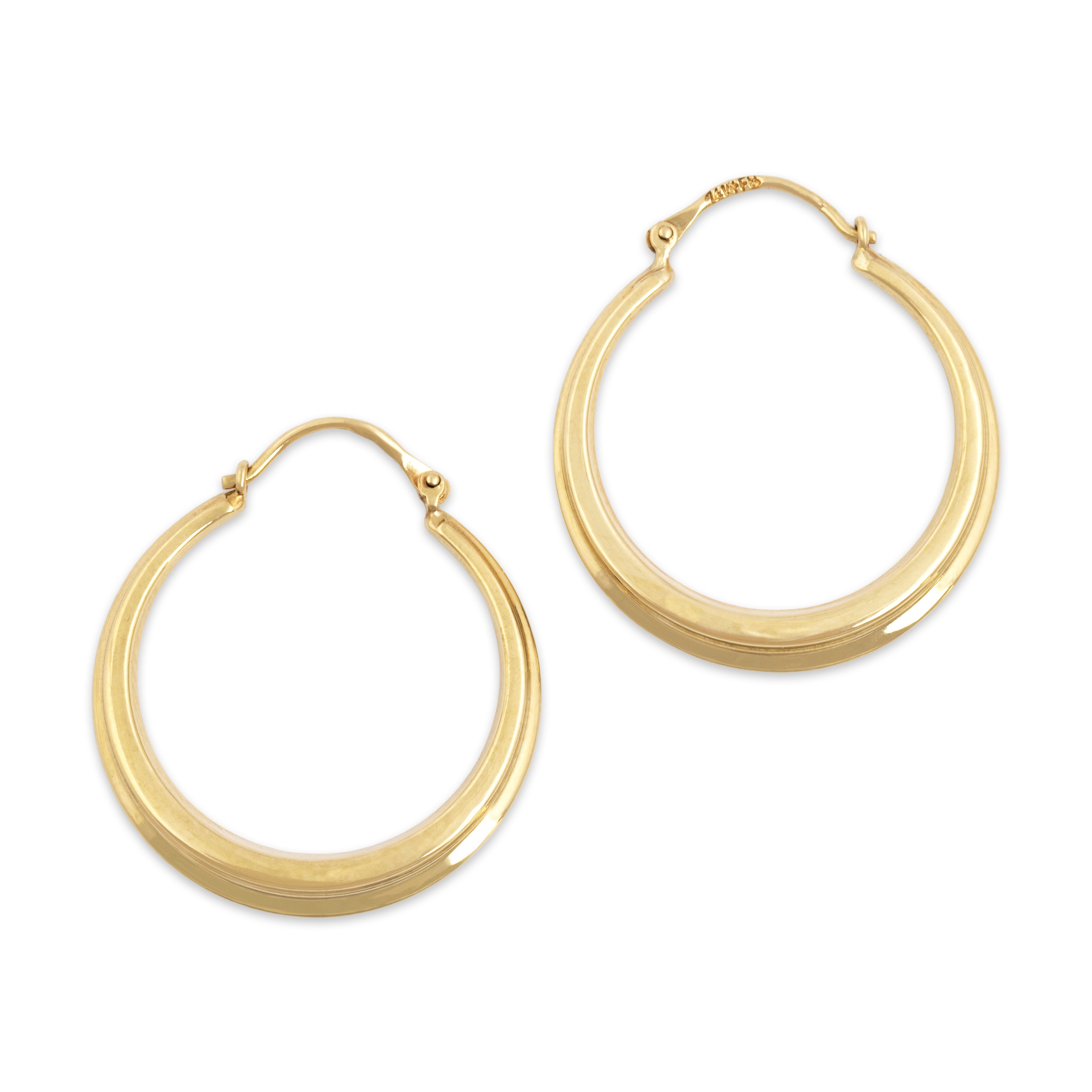 Vintage 14k Yellow Gold Sleek Ribbed Crescent Hoop Earrings - Side view
