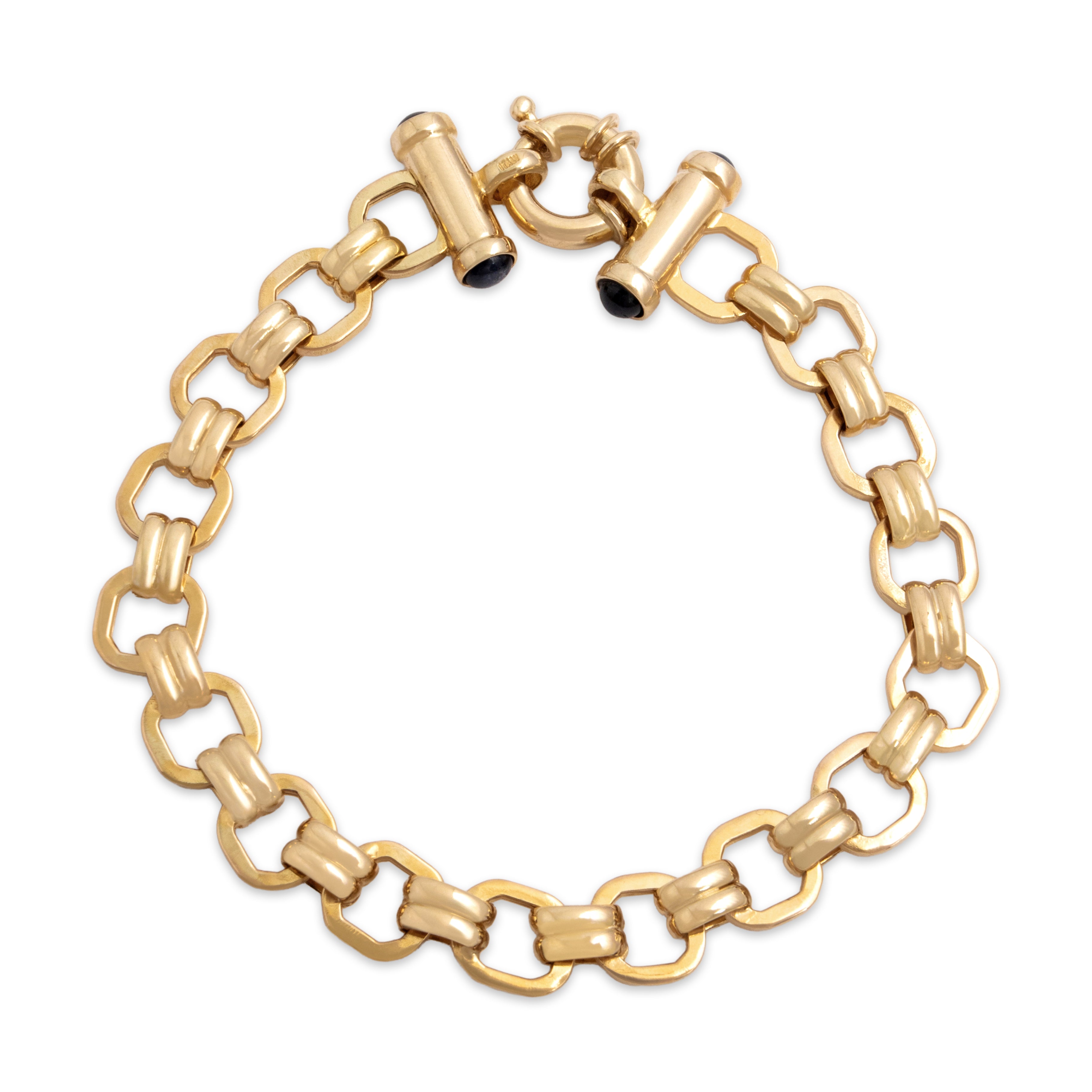 Vintage Italian 14k Yellow Gold 1.38cttw Blue Sapphire Toggle Bracelet 6.75