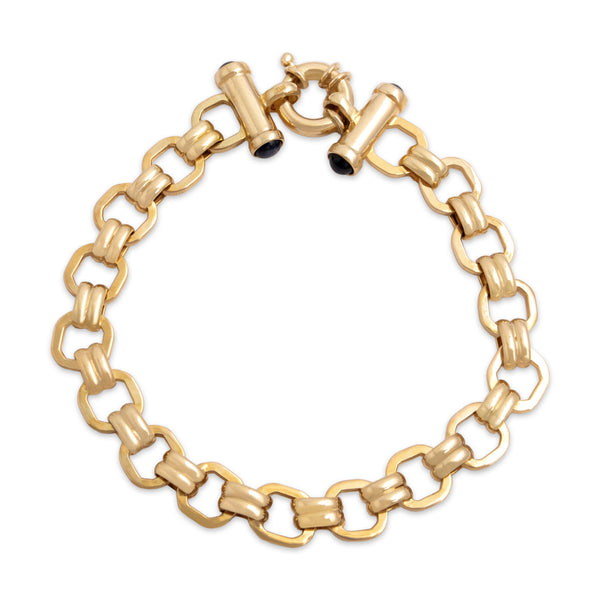 Vintage Italian 14k Yellow Gold 1.38cttw Blue Sapphire Toggle Bracelet 6.75