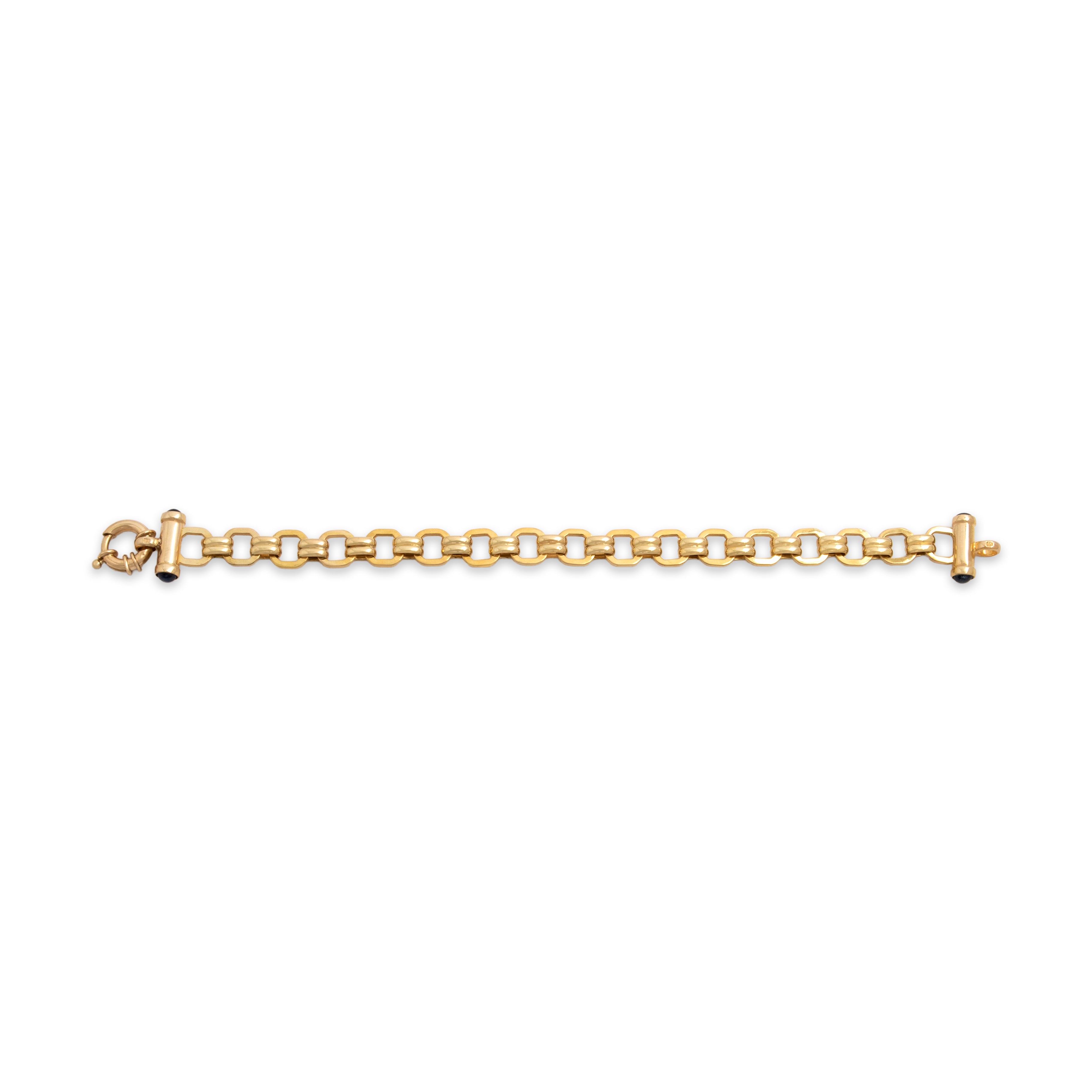 Vintage Italian 14k Yellow Gold 1.38cttw Blue Sapphire Cabochon Toggle Square Link Bracelet - Overall view