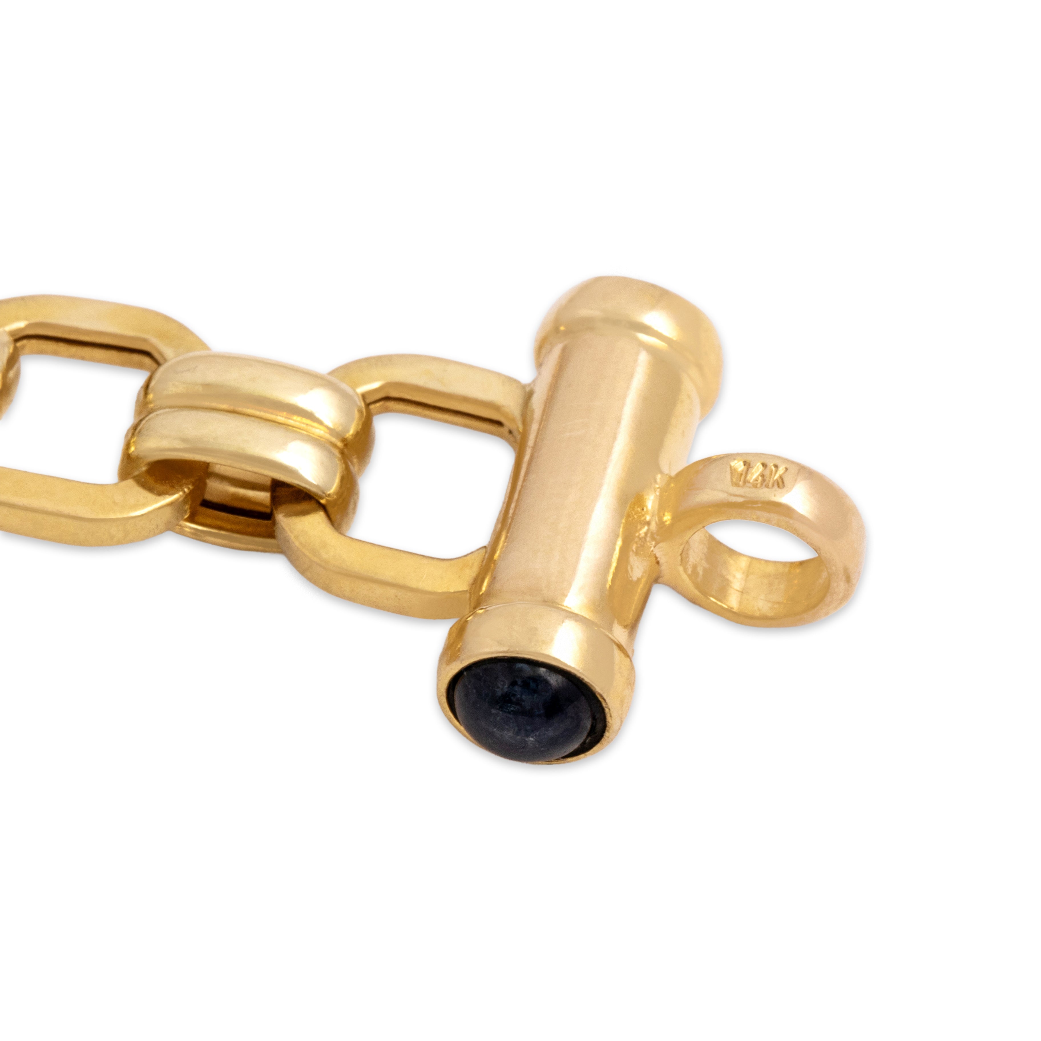 Vintage Italian 14k Yellow Gold 1.38cttw Blue Sapphire Cabochon Toggle Square Link Bracelet - Hallmark view