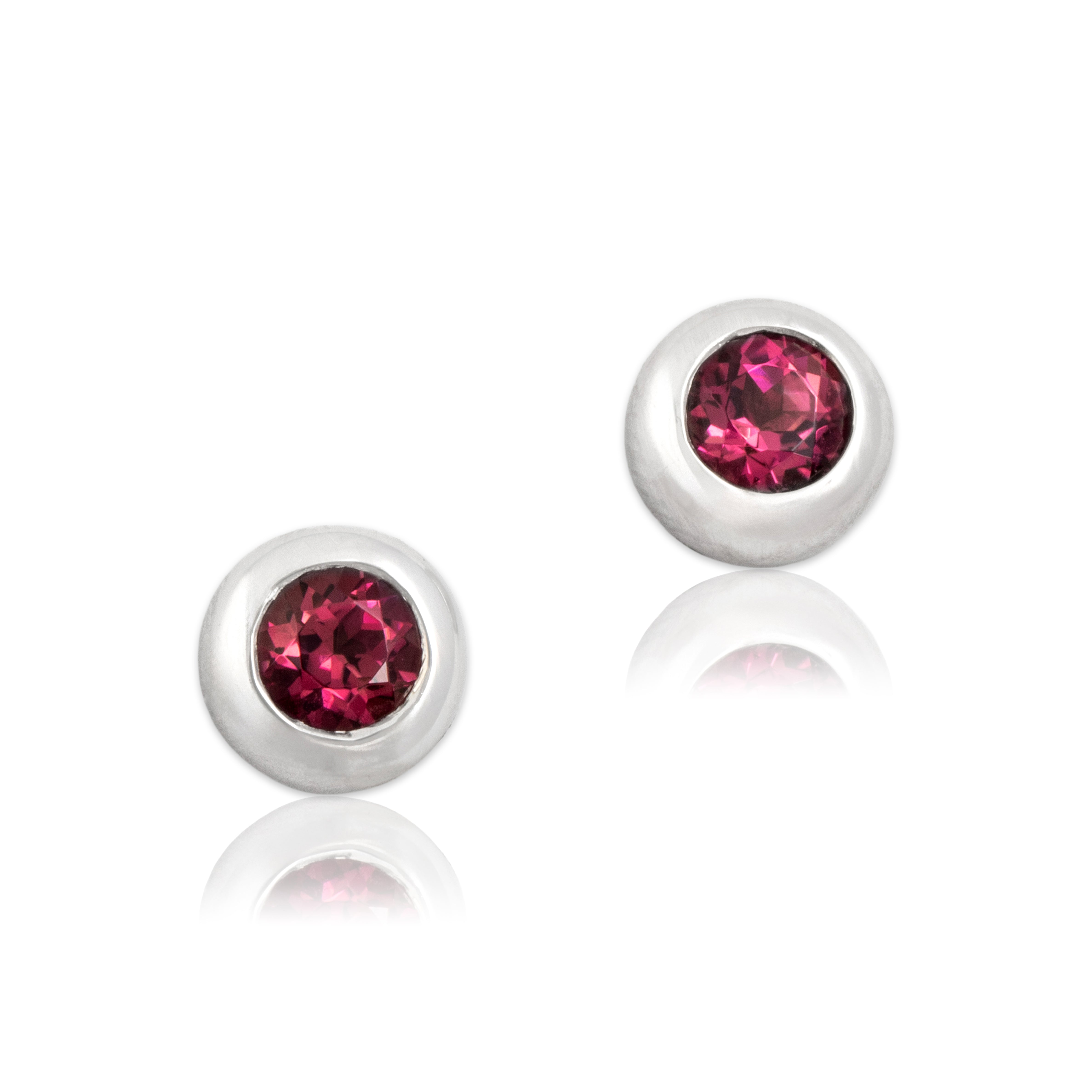 Vintage 14k White Gold .82cttw Pink Tourmaline Chic Round Bezel-Set Stud Earrings - Close-up view