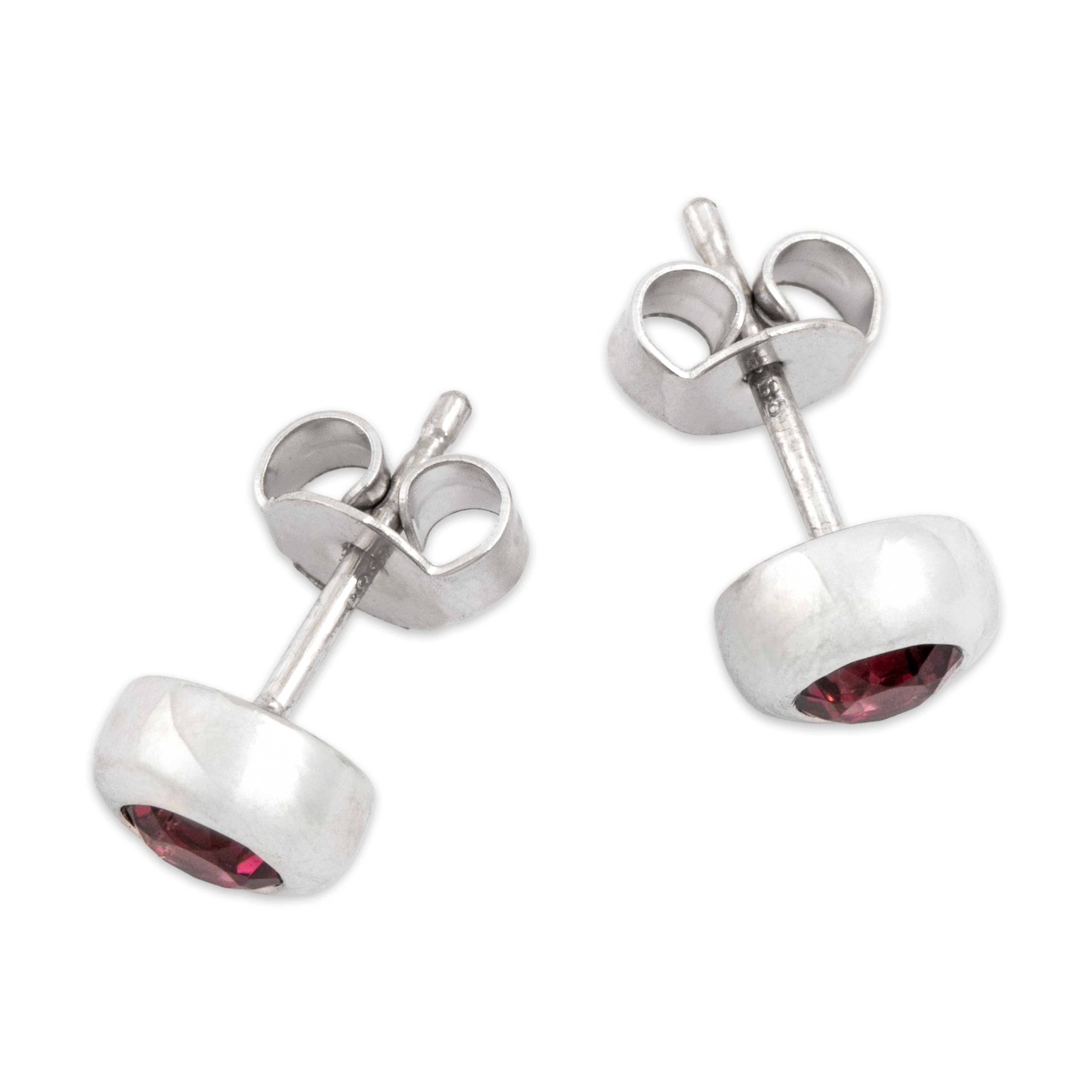 Vintage 14k White Gold .82cttw Pink Tourmaline Chic Round Bezel-Set Stud Earrings - Overall view