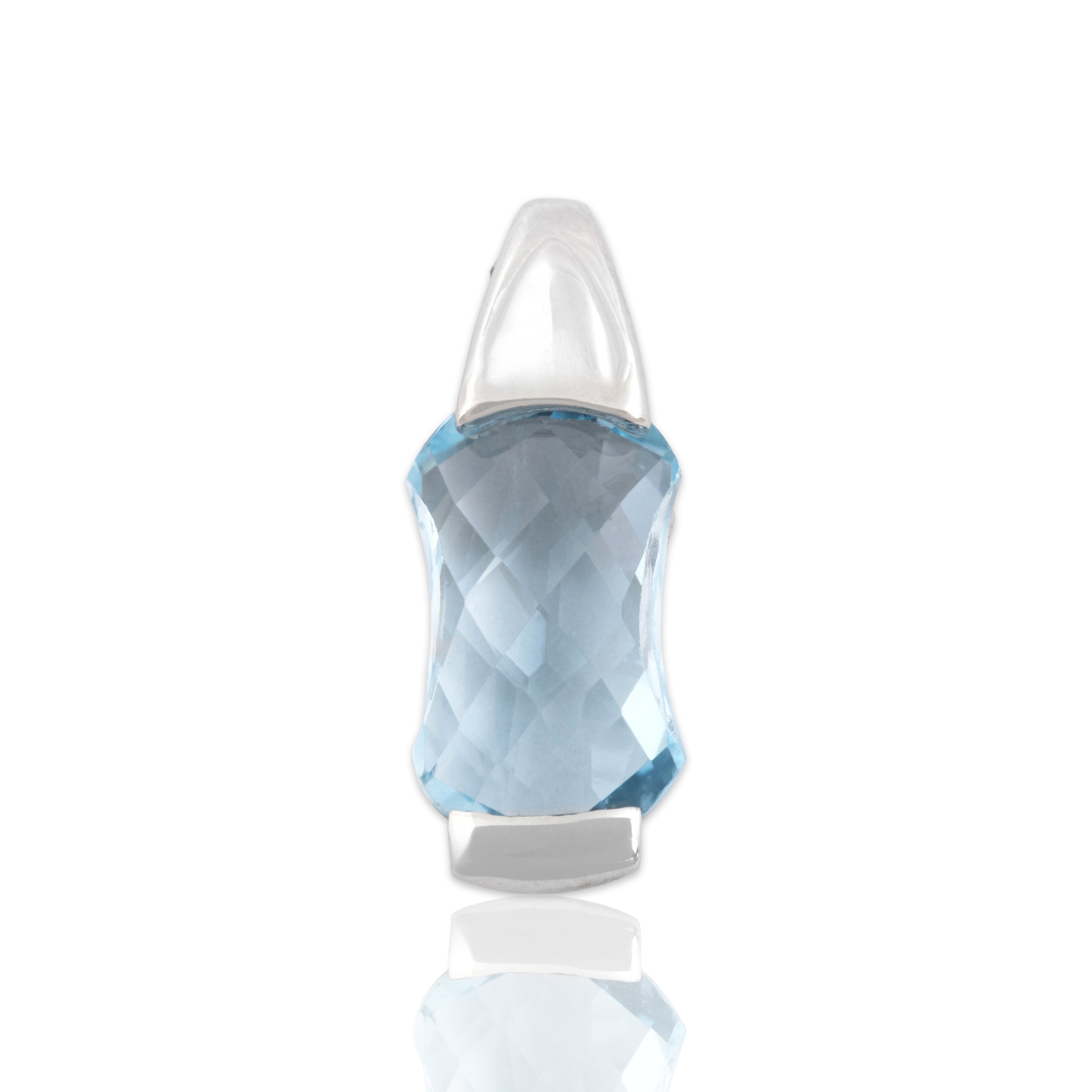 Vintage Italian 14k White Gold 3.48ct Blue Topaz Chic Checkerboard Hourglass Pendant - Close-up view