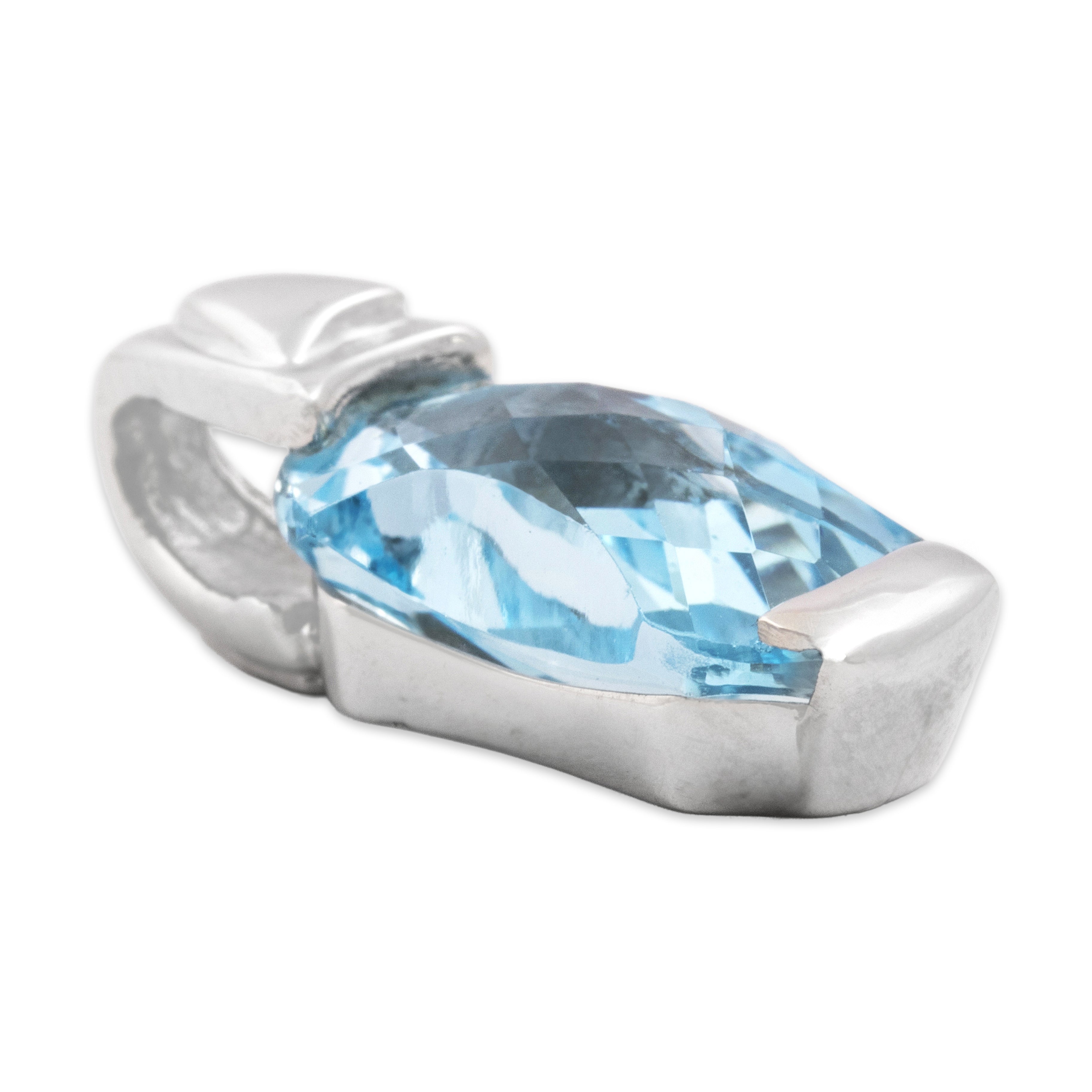 Vintage Italian 14k White Gold 3.48ct Blue Topaz Chic Checkerboard Hourglass Pendant - Side view