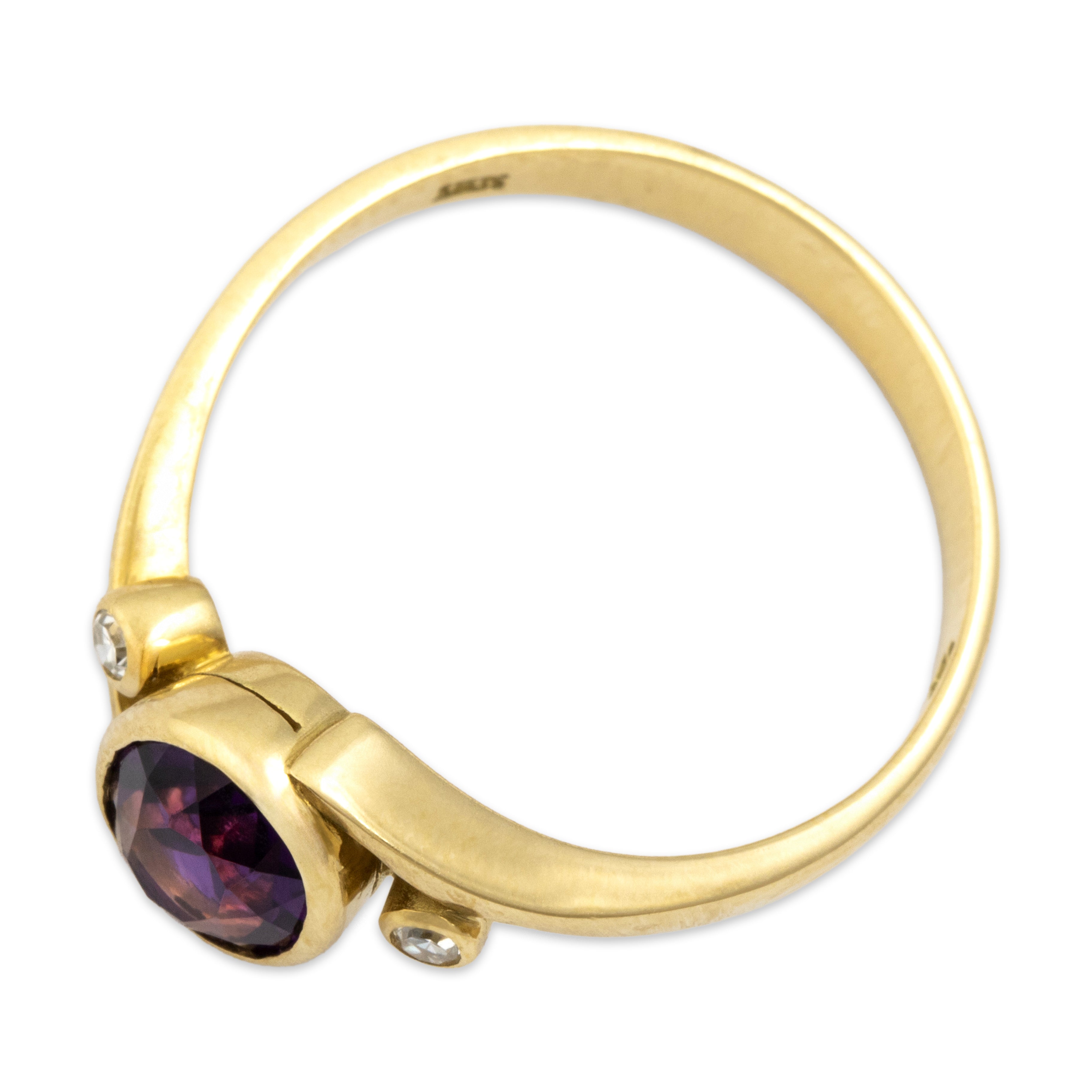 Vintage 18k Yellow Gold 1.06ct Amethyst Diamond Sleek Bezel Bypass Ring - Overall view