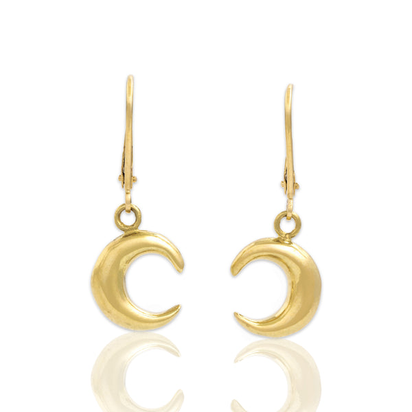 Vintage 18k Yellow Gold Whimsical Crescent Moon Dangle Earrings