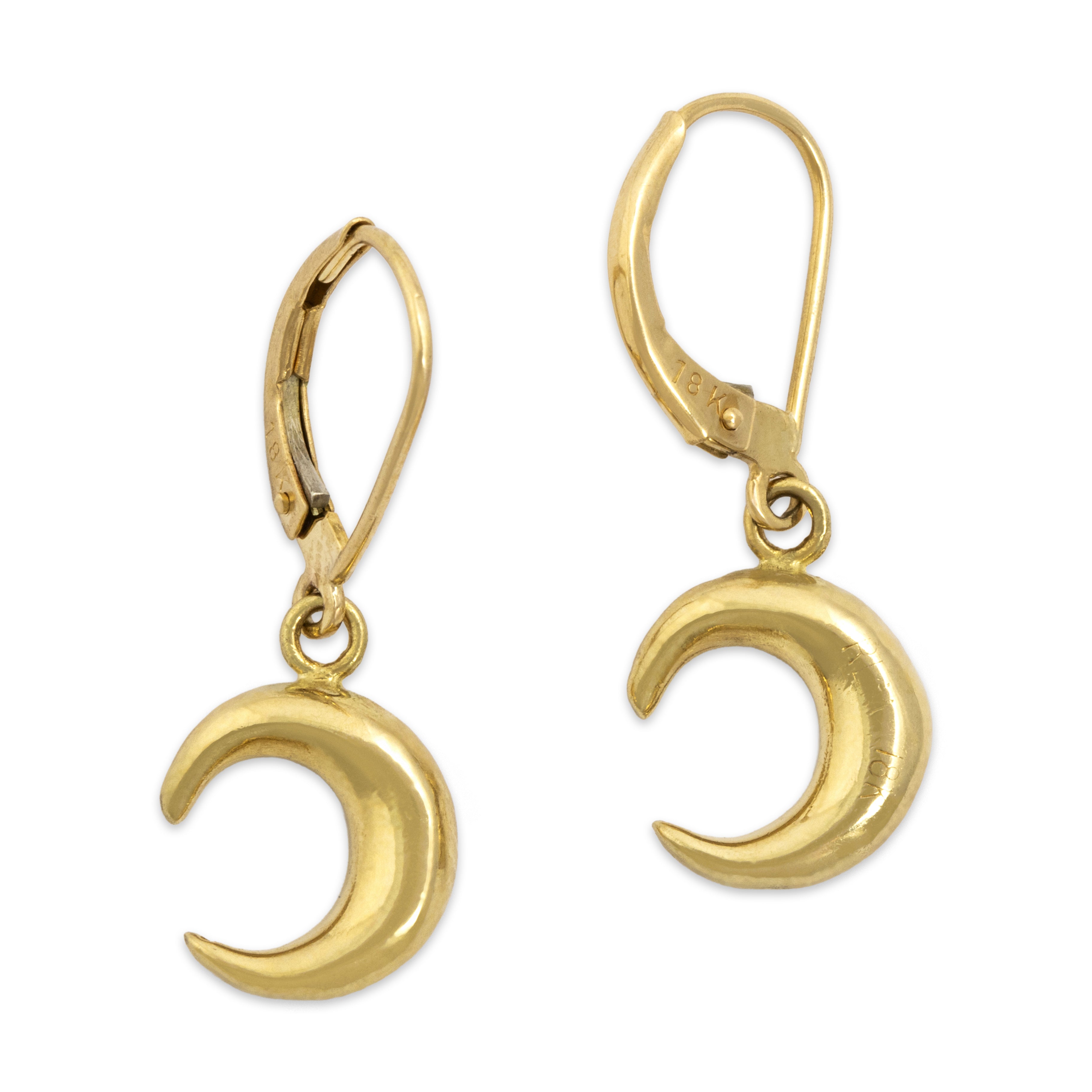 Vintage 18k Yellow Gold Whimsical Crescent Moon Dangle Earrings - Side view