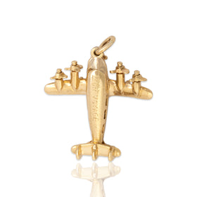 Vintage Heavy 14k Yellow Gold "Bon Voyage" Articulated Airplane Charm / Pendant