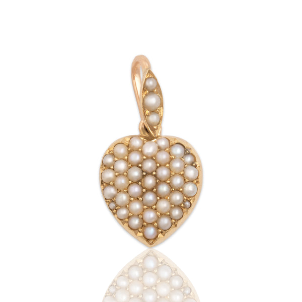 Antique 14k Rosy Yellow Gold Pearl Romantic Lustrous Heart Pendant