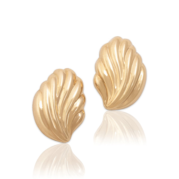 Vintage 14k Yellow Gold Swirling Puffy Shell Stud Earrings