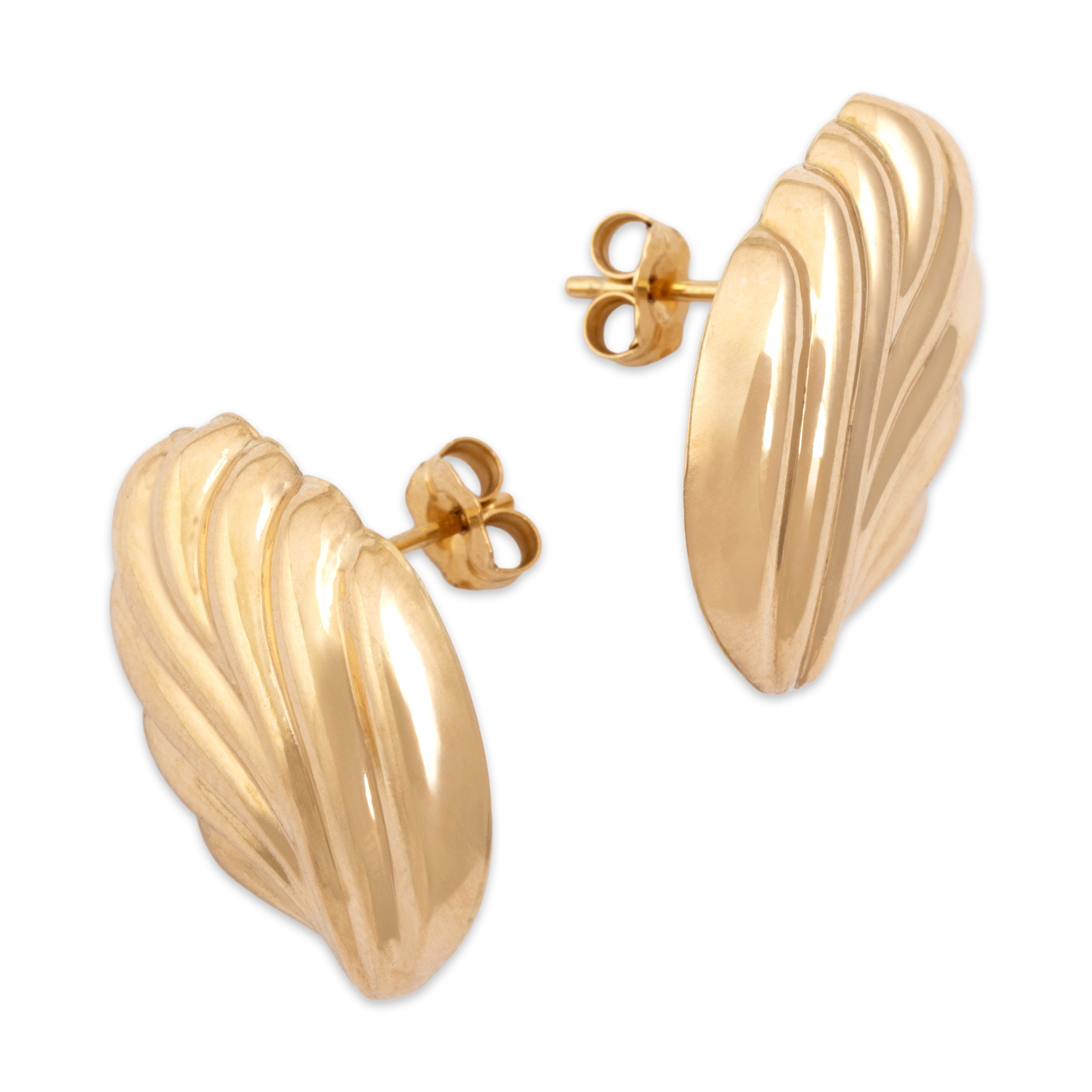 Vintage 14k Yellow Gold Swirling Puffy Shell Stud Earrings - Overall view