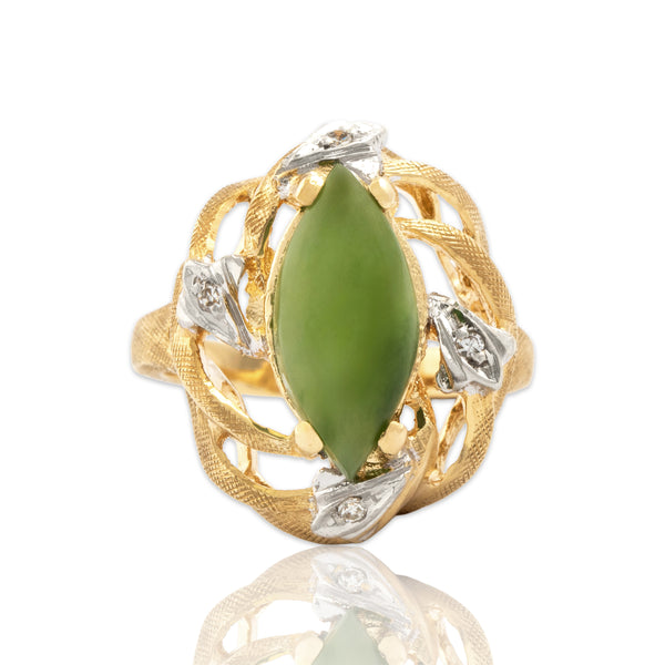 Vintage 14k Yellow & White Gold 2.35ct Jade Diamond Bold Textured Ring 4.50