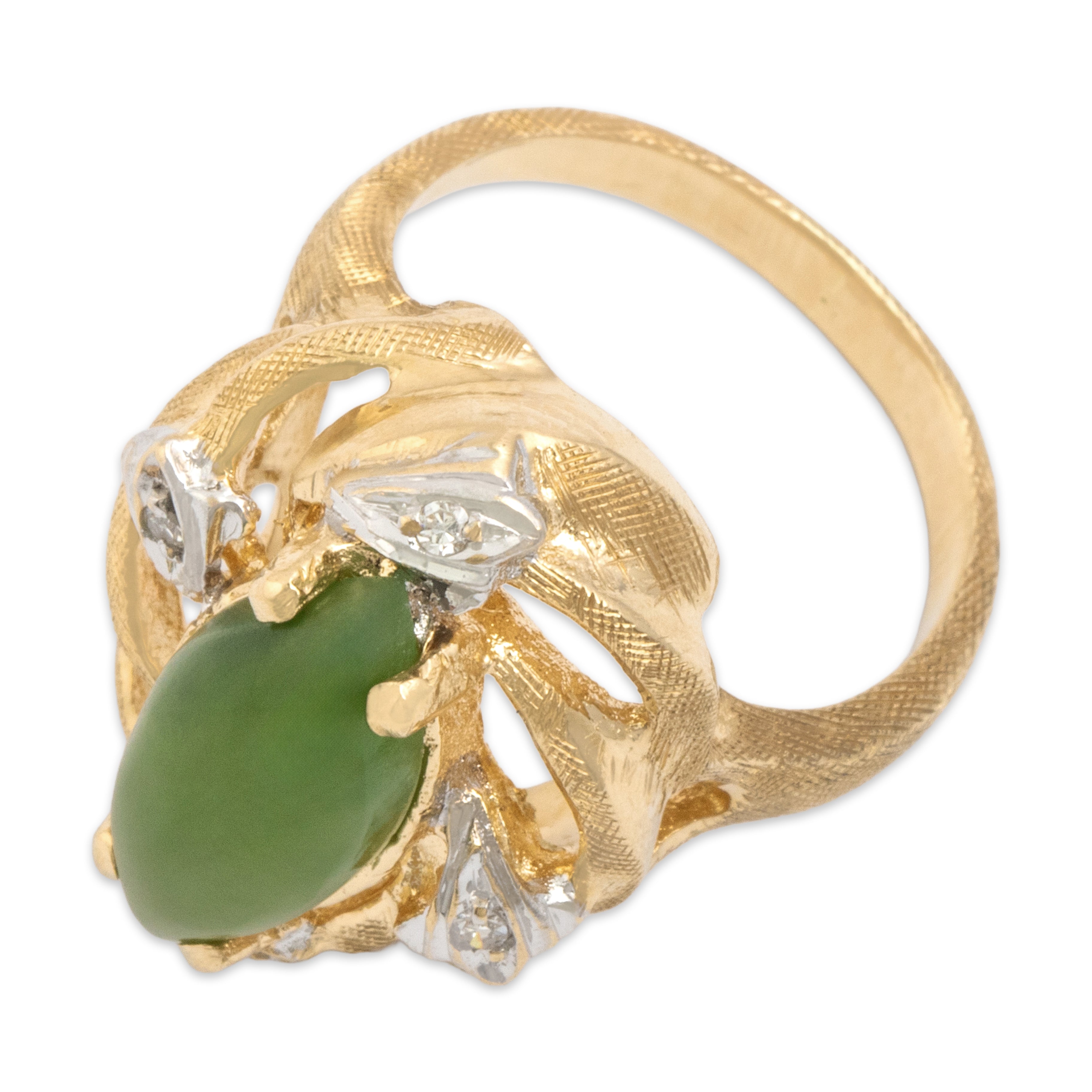 Vintage 14k Yellow & White Gold 2.35ct Jade Diamond Bold Textured Ring 4.50