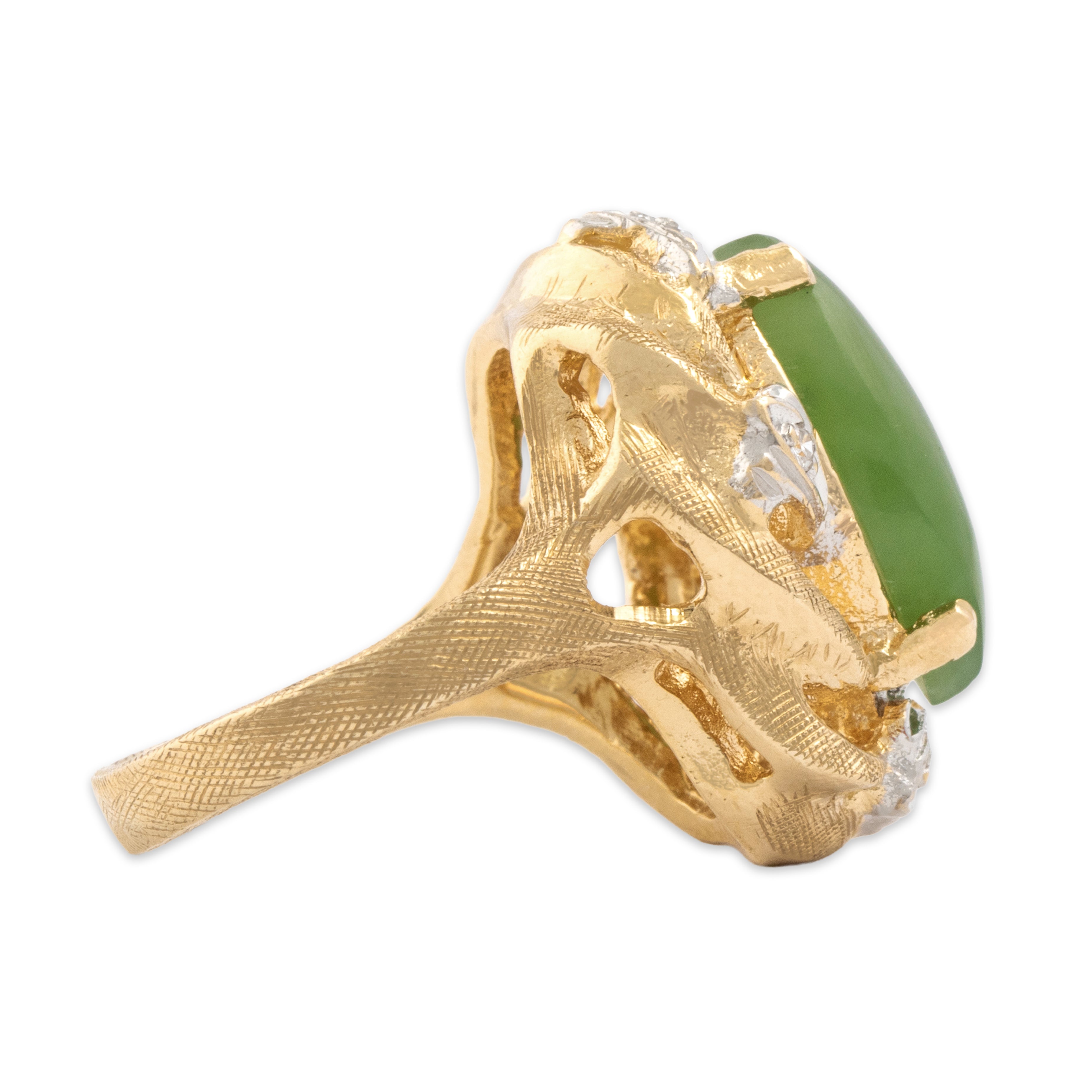 Vintage 14k Yellow & White Gold 2.35ct Jade Diamond Bold Textured Ring 4.50