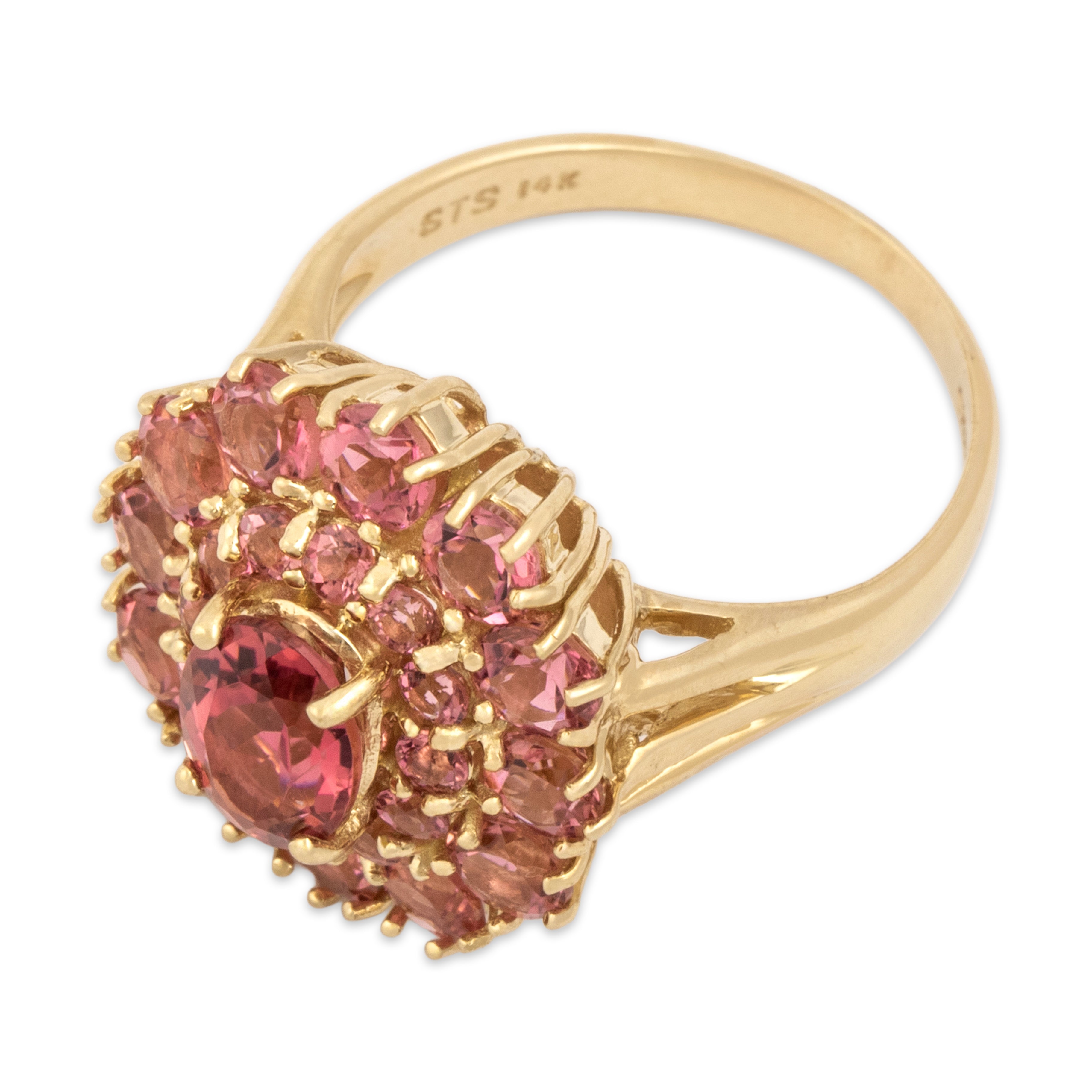 Vintage 14k Yellow Gold 2.76cttw Pink Garnet Elegant Halo Cluster Ring - Overall view