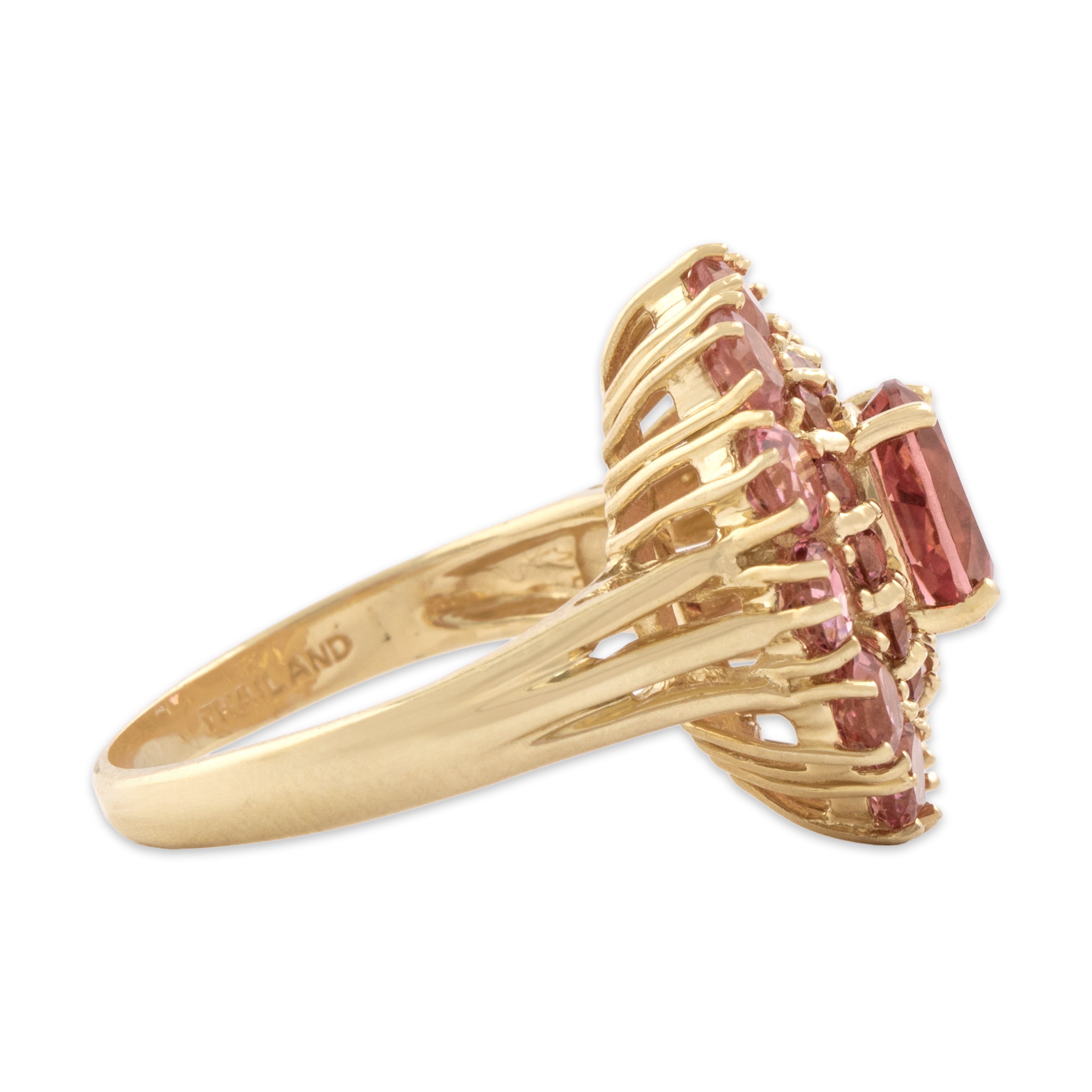 Vintage 14k Yellow Gold 2.76cttw Pink Garnet Elegant Halo Cluster Ring - Side view