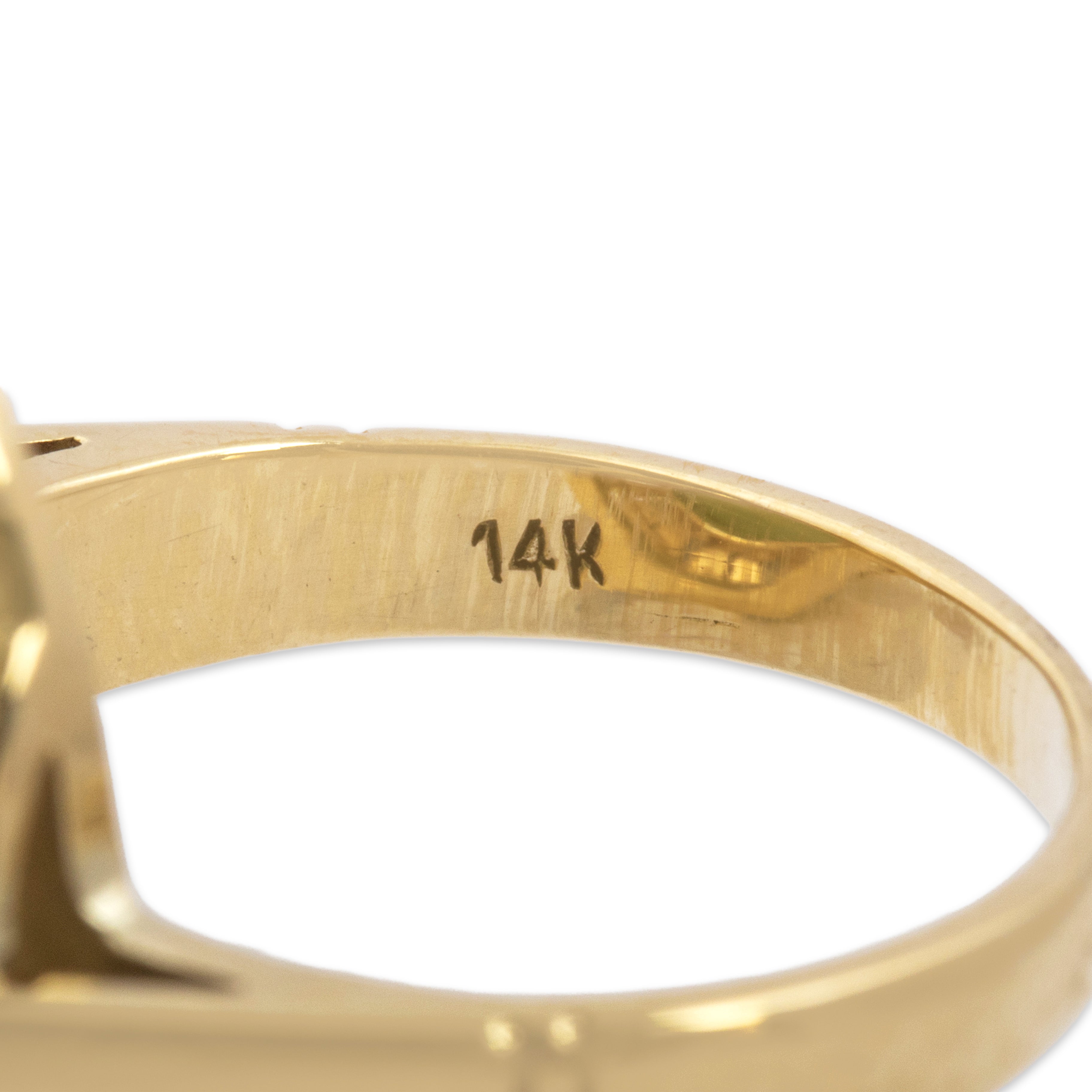 Vintage 14k Yellow Gold 4.54ct Jade Geometric Basket Cabochon Cocktail Ring - Hallmark view