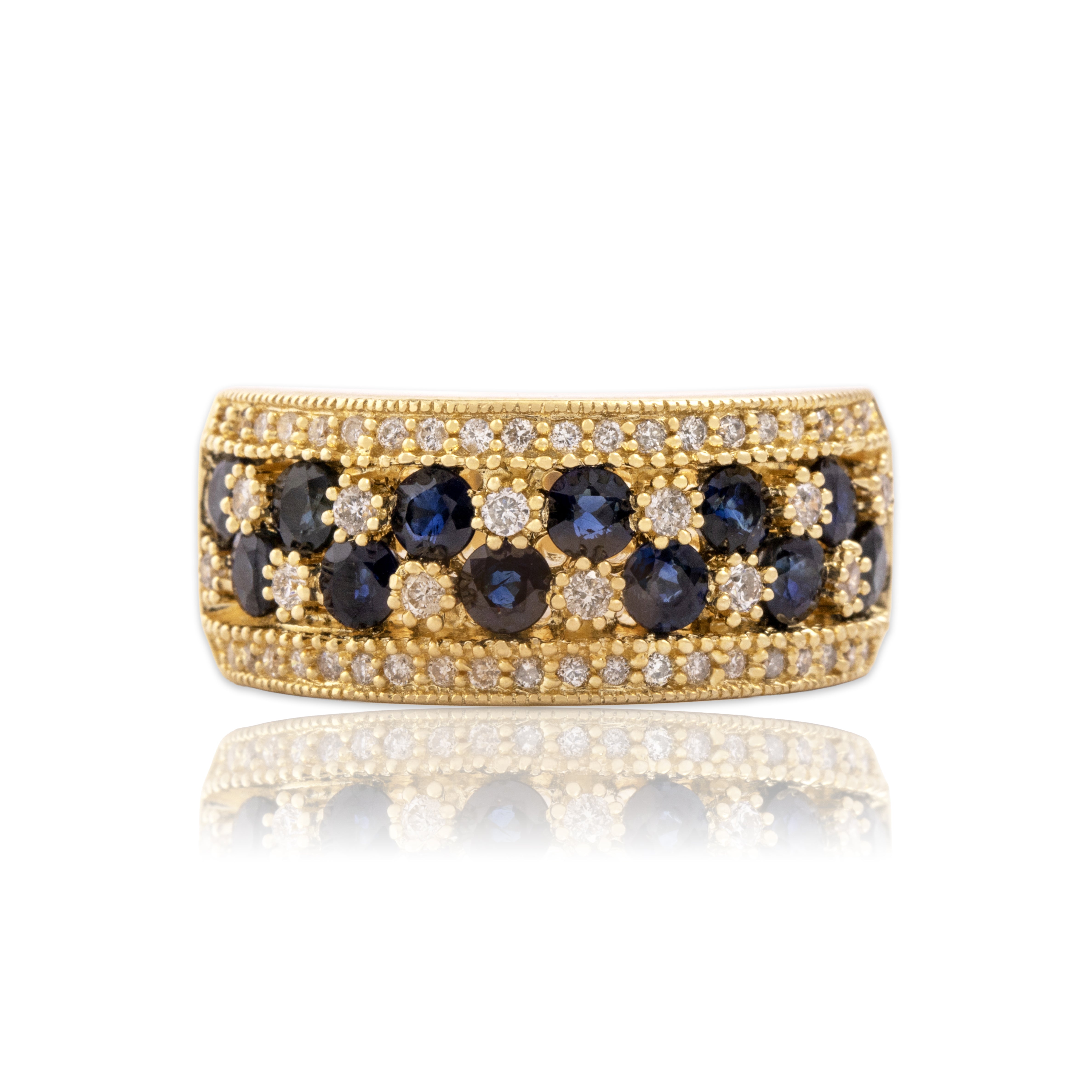Vintage 14k Yellow Gold .88cttw Blue Sapphire Diamond Superb Alternating Sparkle Band Ring - Close-up view