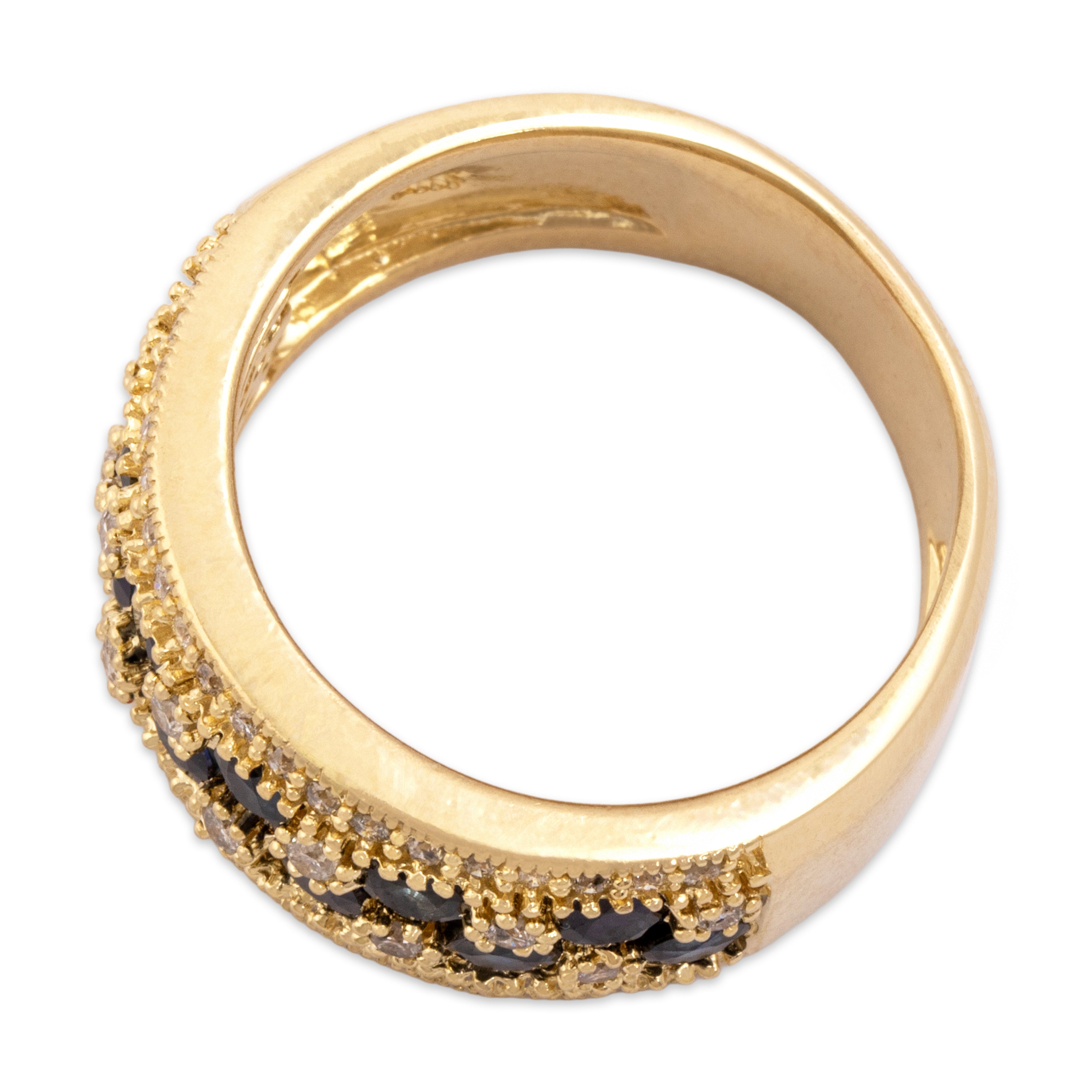 Vintage 14k Yellow Gold .88cttw Blue Sapphire Diamond Superb Alternating Sparkle Band Ring - Overall view