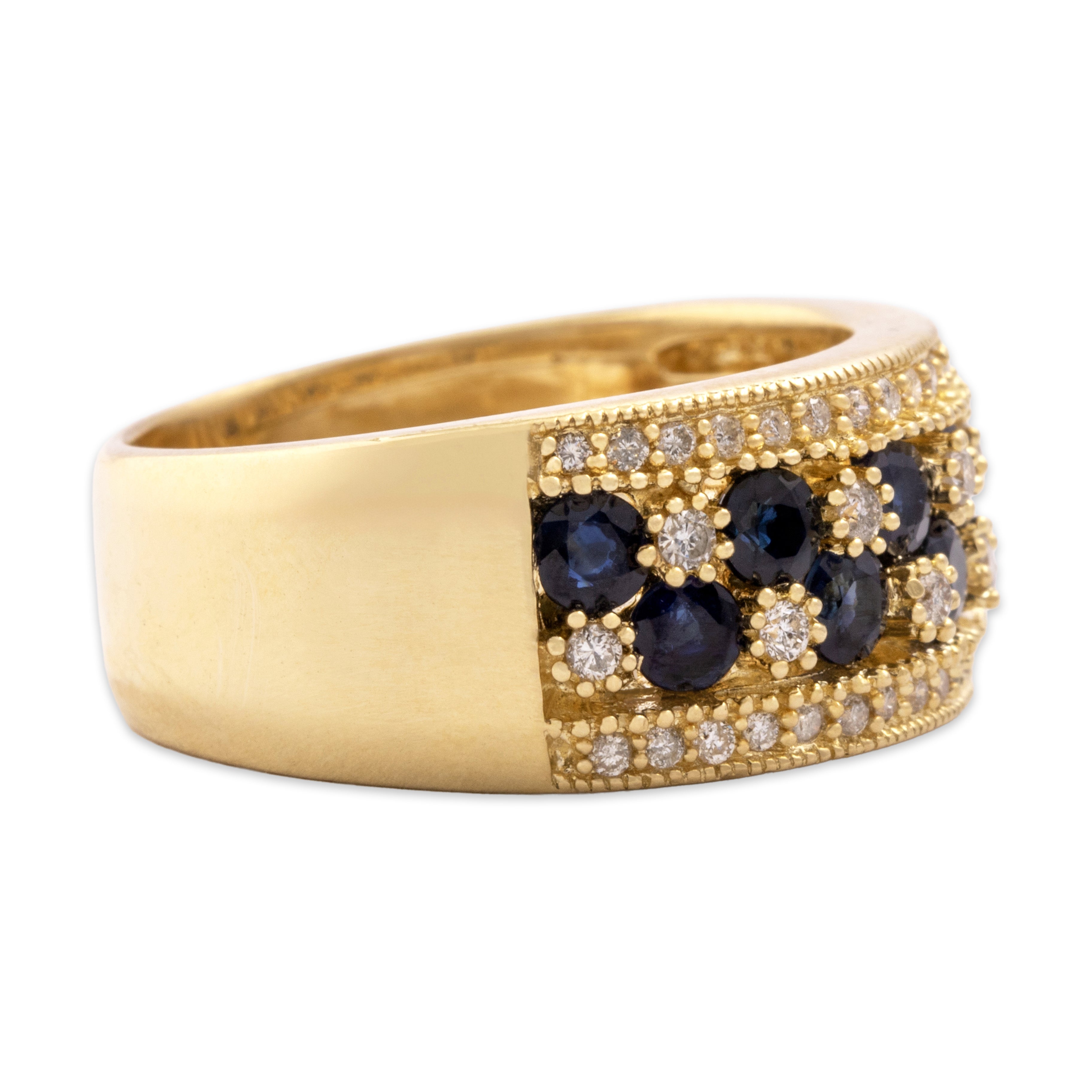 Vintage 14k Yellow Gold .88cttw Blue Sapphire Diamond Superb Alternating Sparkle Band Ring - Side view
