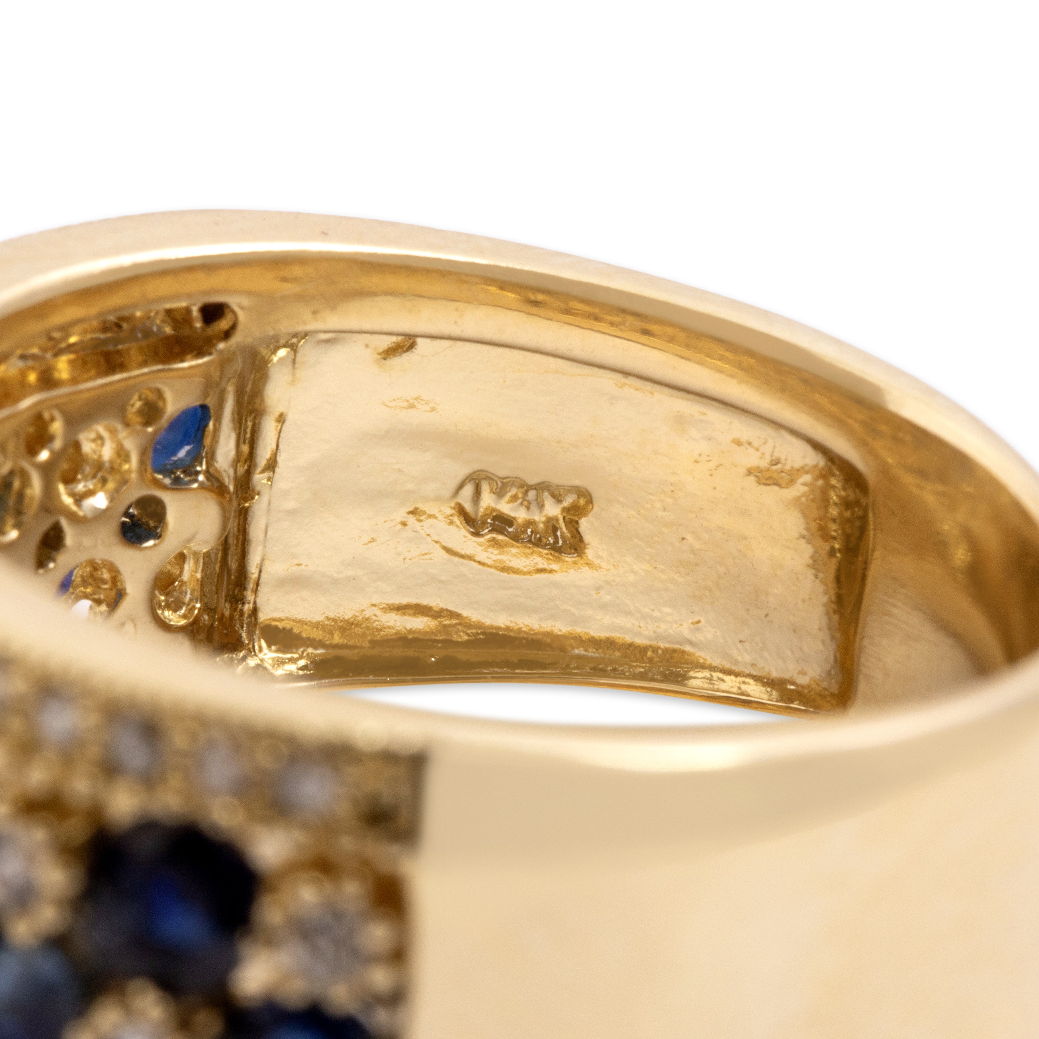 Vintage 14k Yellow Gold .88cttw Blue Sapphire Diamond Superb Alternating Sparkle Band Ring - Hallmark view