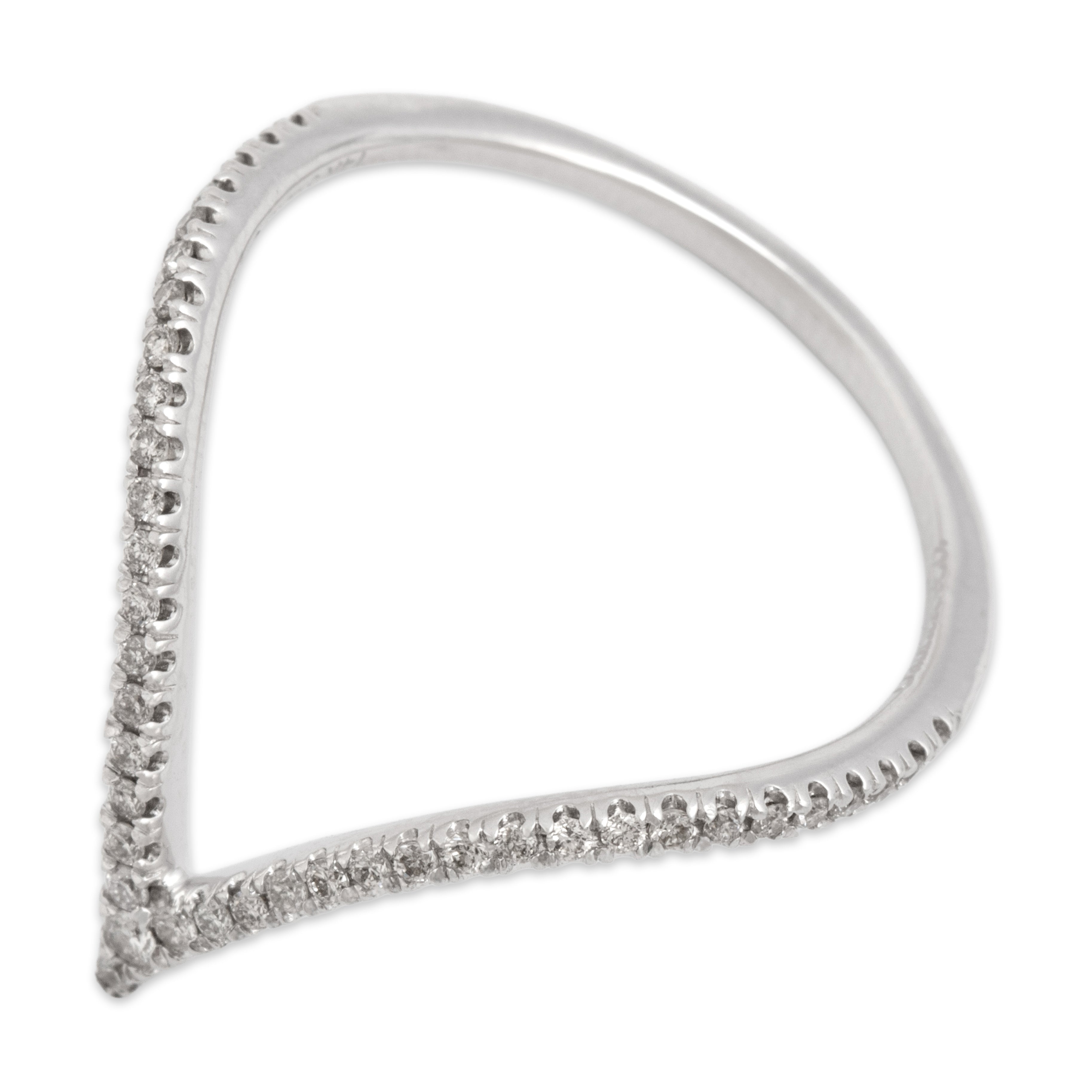 Estate Gabriel And Co. 14k White Gold [Custom Carat] Sleek Sharp Chevron Ring - Overall view