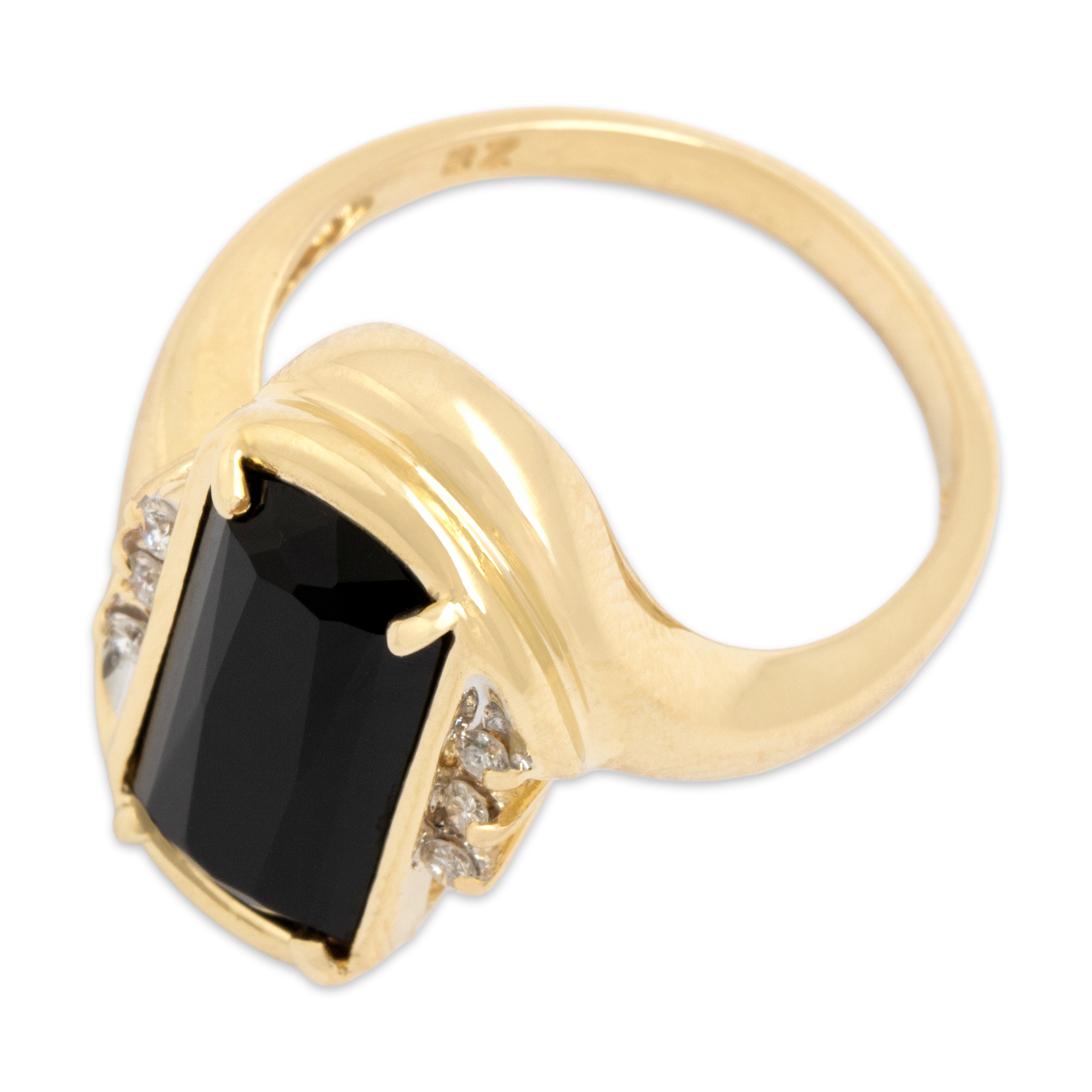 Vintage 14k Yellow Gold 1.89ct Onyx Diamond Bold Elongated Bypass Ring - Overall view