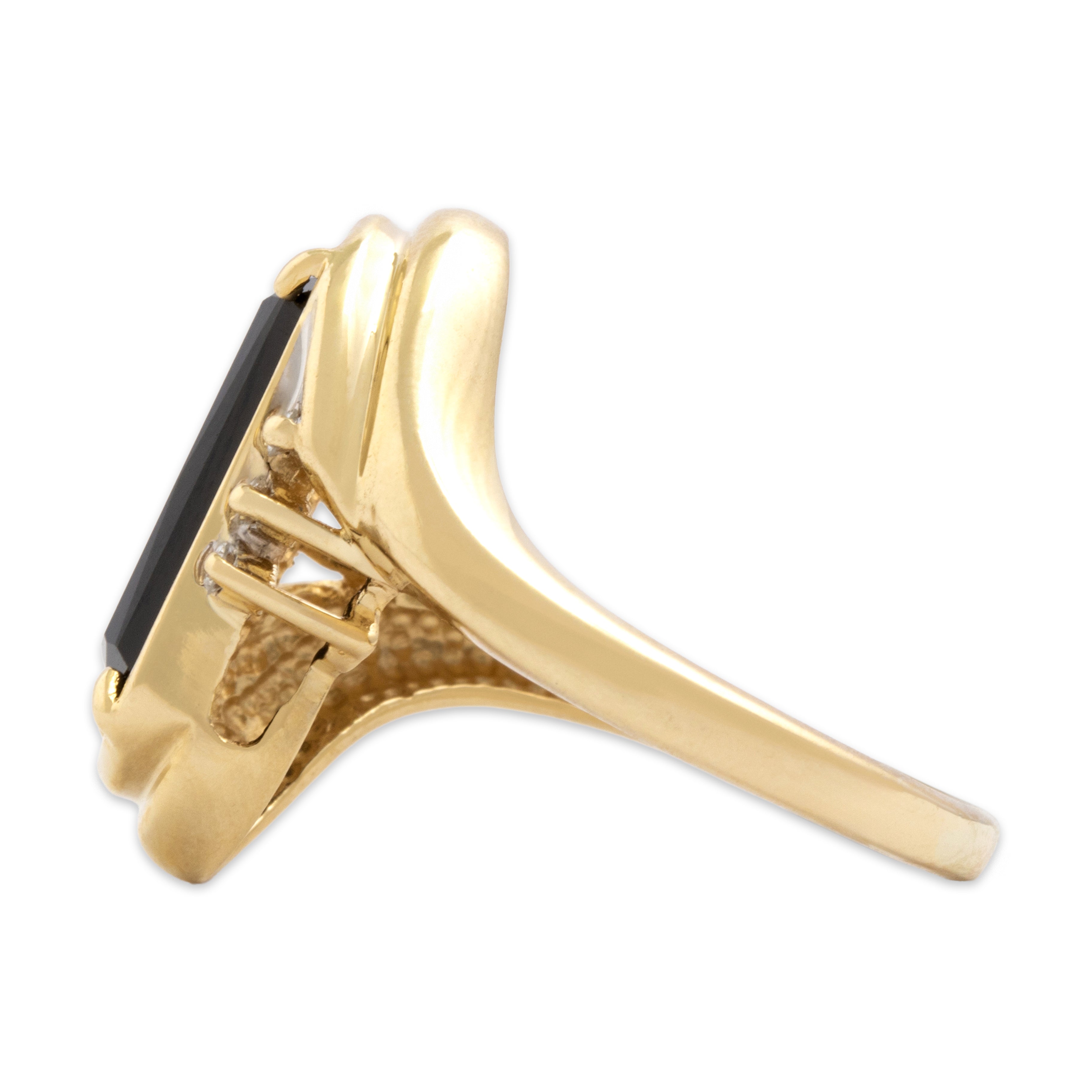 Vintage 14k Yellow Gold 1.89ct Onyx Diamond Bold Elongated Bypass Ring - Side view