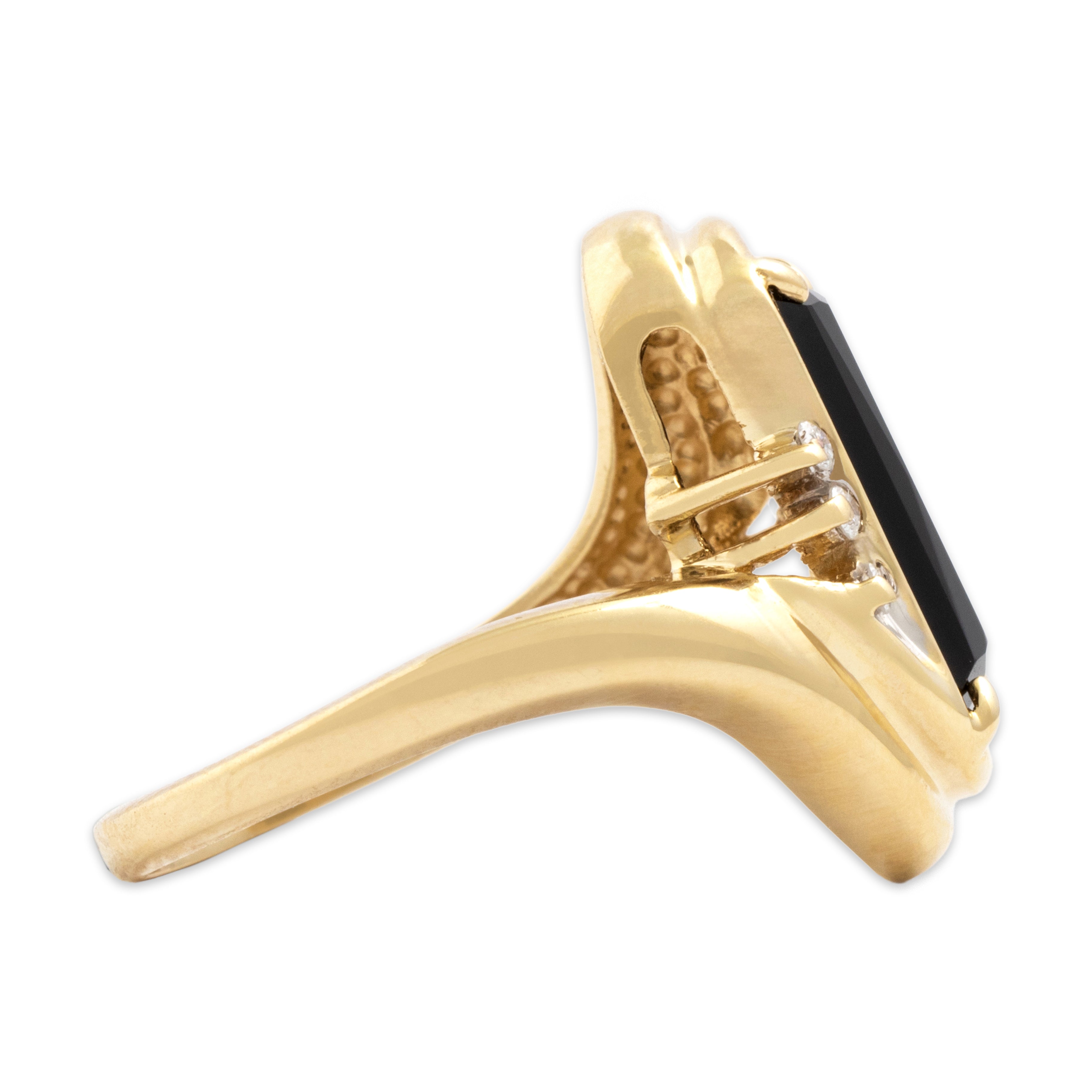 Vintage 14k Yellow Gold 1.89ct Onyx Diamond Bold Elongated Bypass Ring - Side view