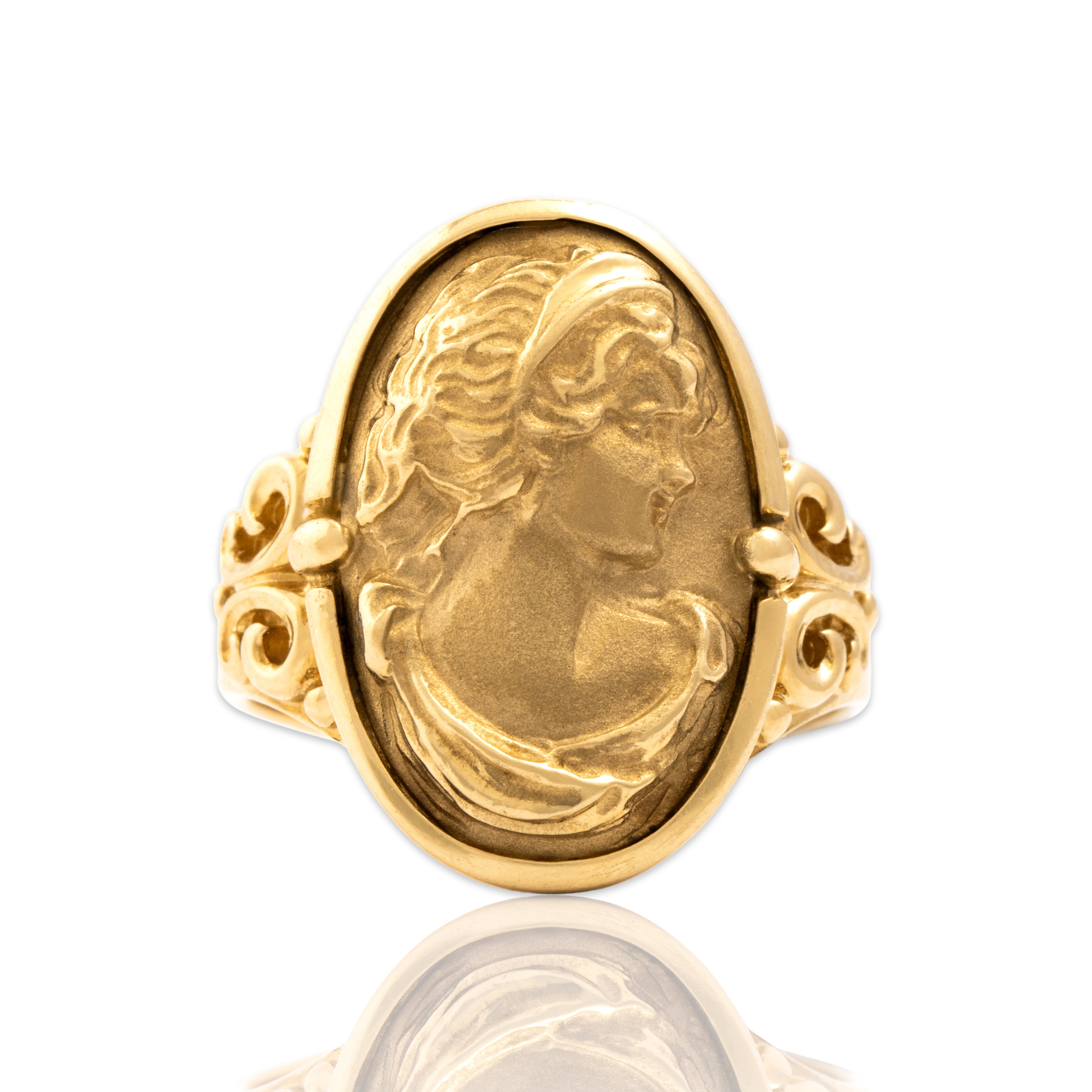 Vintage 14k Yellow Gold Pretty Brushed Swirling Cameo Ring 7.00
