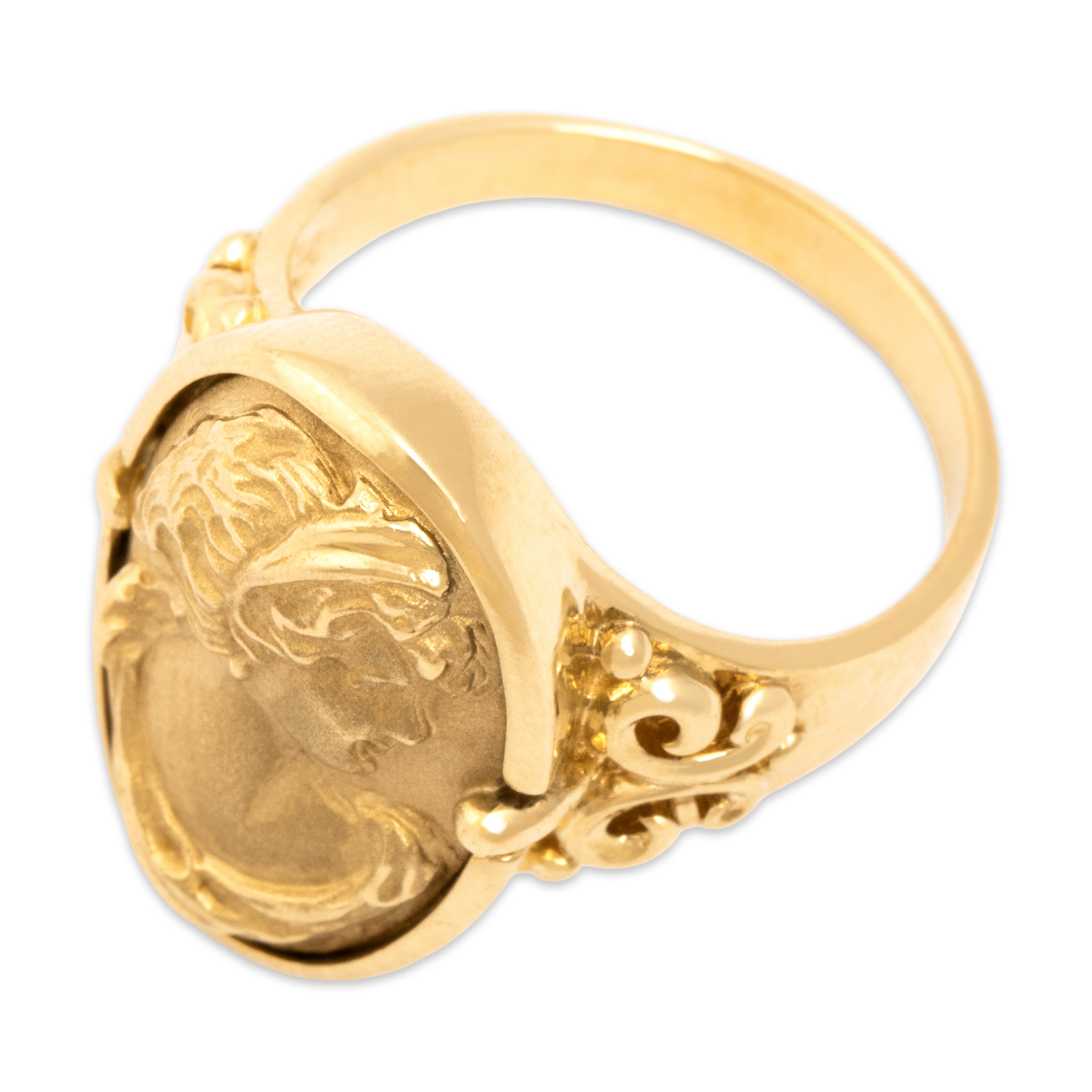 Vintage 14k Yellow Gold Pretty Brushed Swirling Cameo Ring 7.00