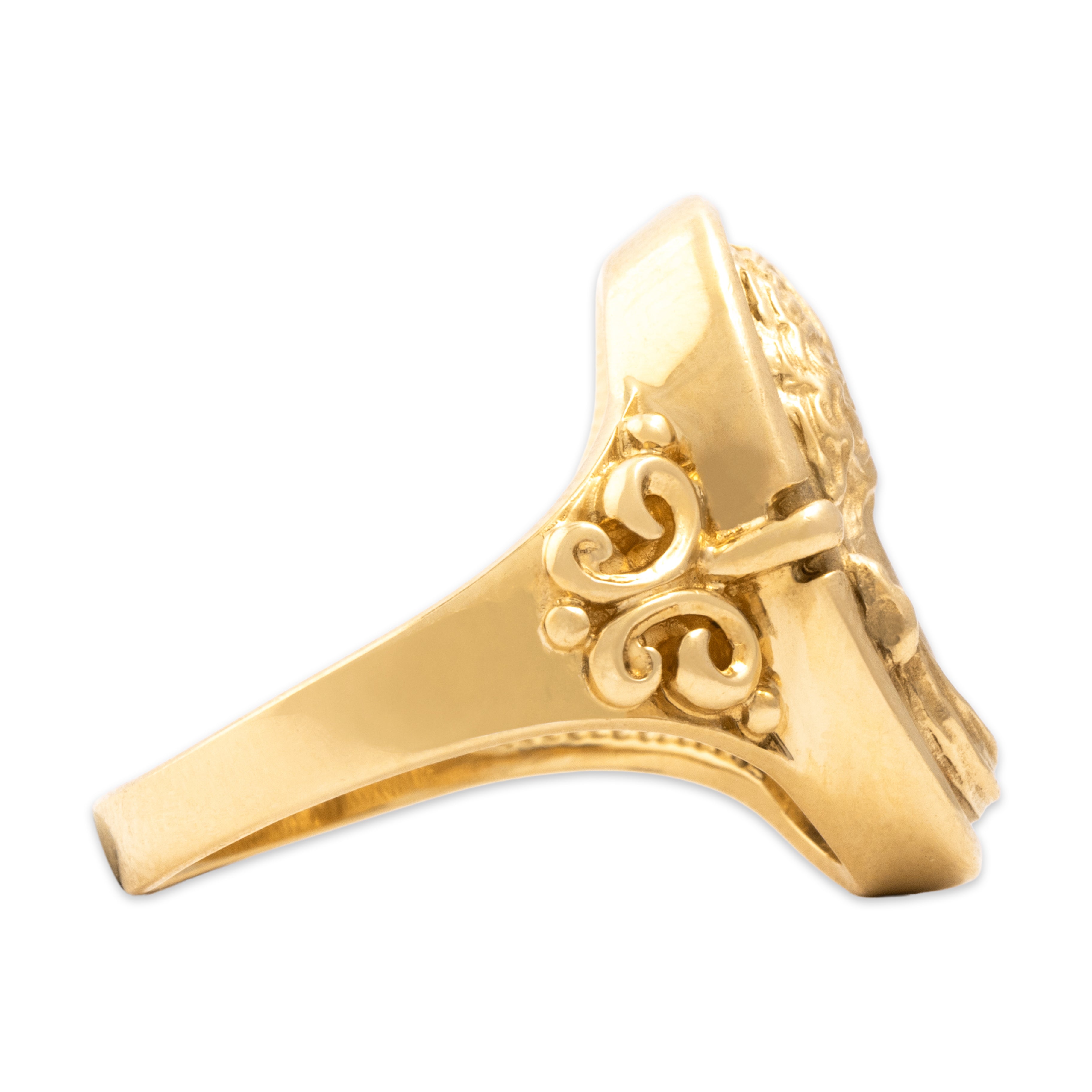 Vintage 14k Yellow Gold Pretty Brushed Swirling Cameo Ring 7.00