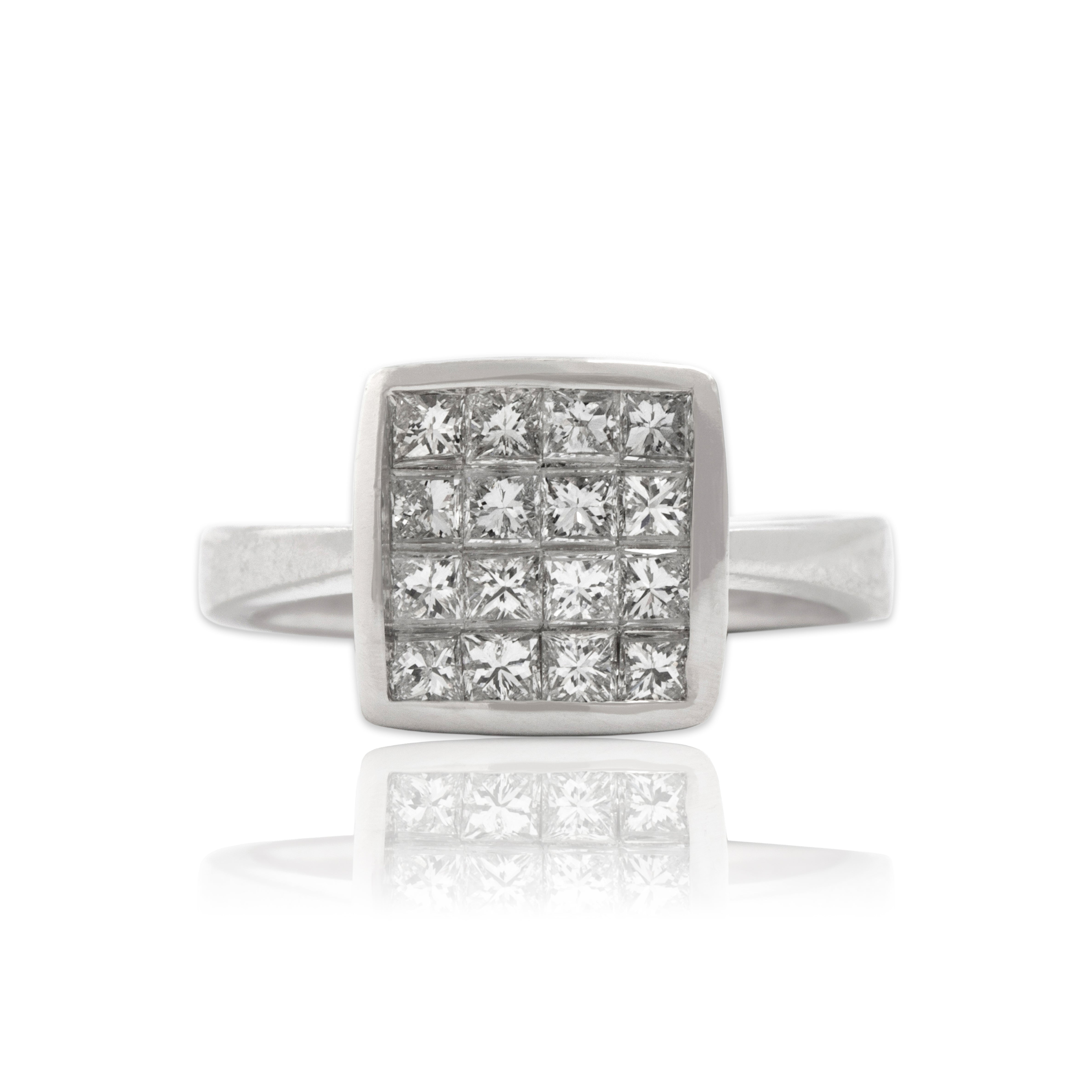 Vintage 14k White Gold .54cttw Diamond Sparkling Square Tile Ring - Close-up view