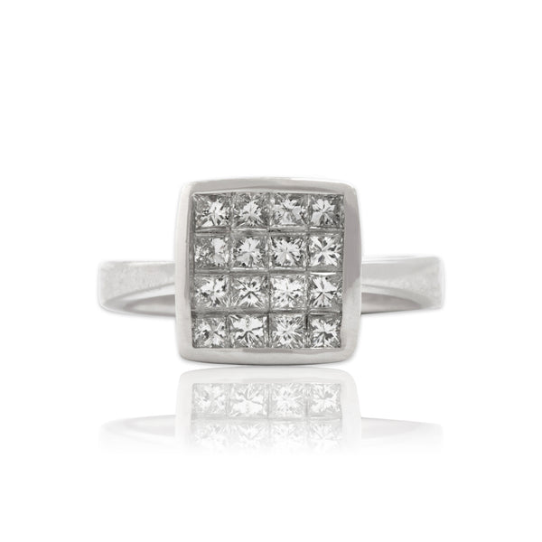 Vintage 14k White Gold .54cttw Diamond Sparkling Square Tile Ring 7.0