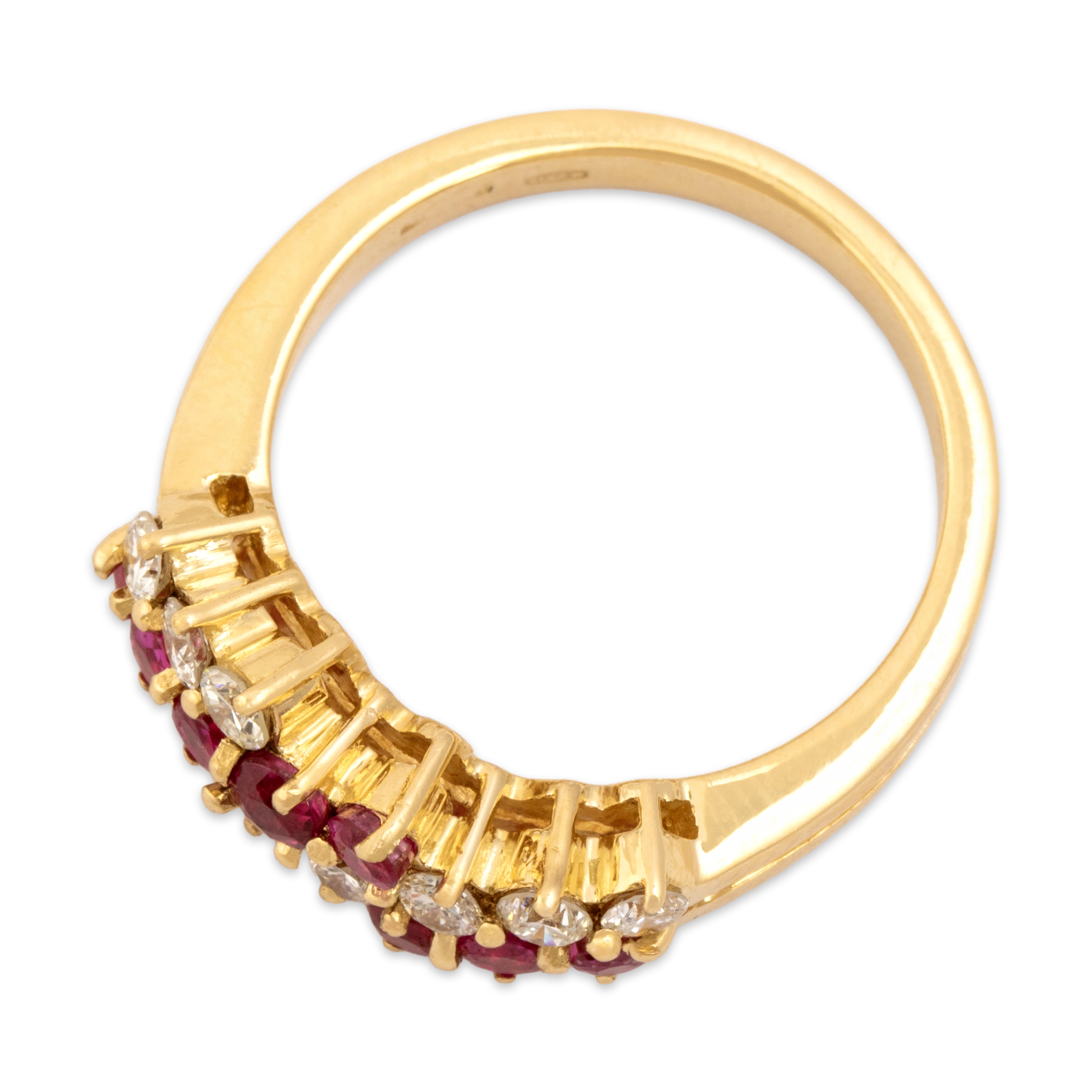 Vintage Italian 18k Yellow Gold .59cttw Ruby Diamond Stacked Scarlet Sparkle Ring - Overall view